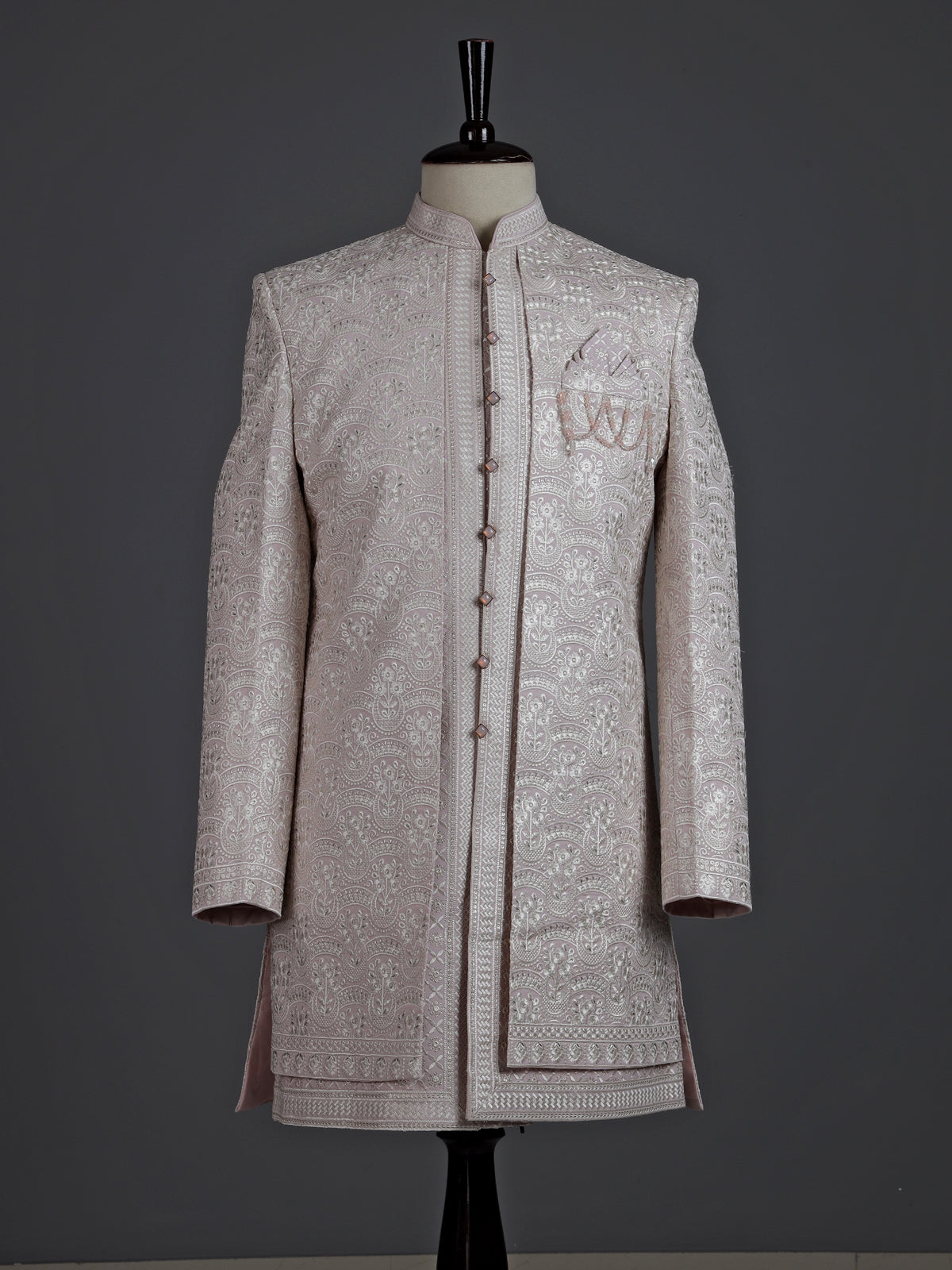 Light pink silk indowestern set for men with jacket