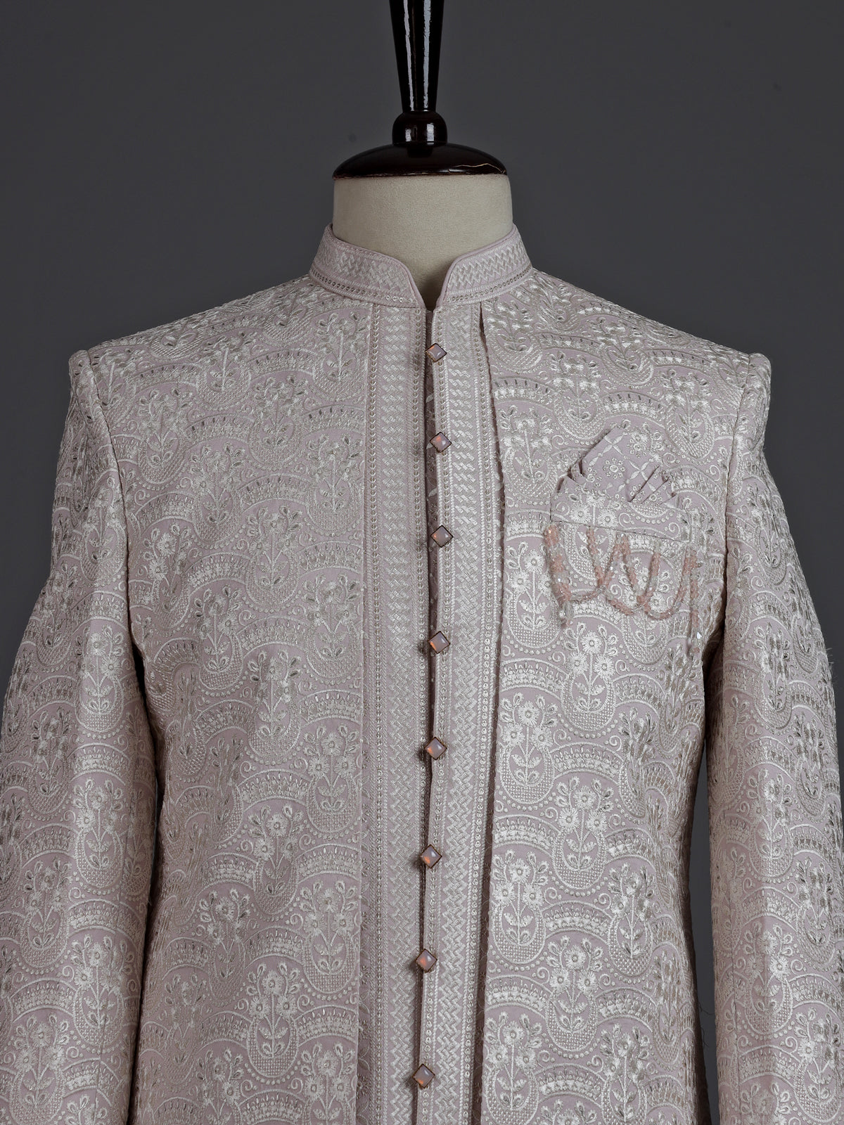 Light pink silk indowestern set for men with jacket