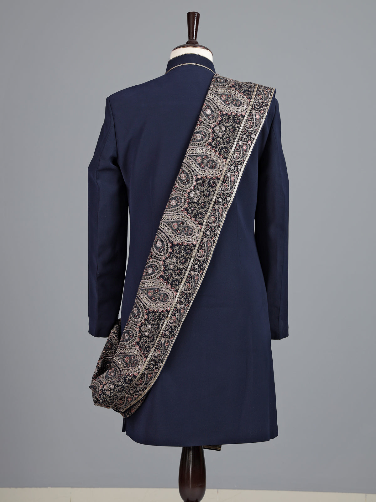 Navy terry rayon indowestern set for men with embellishments
