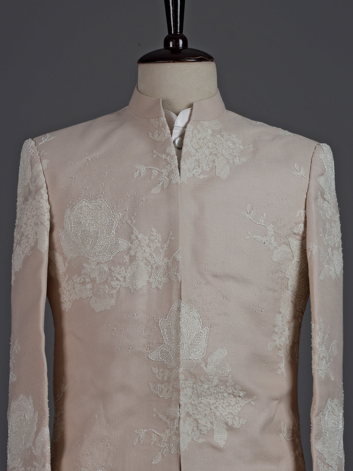 Light pink linen indowestern set for men with jacket