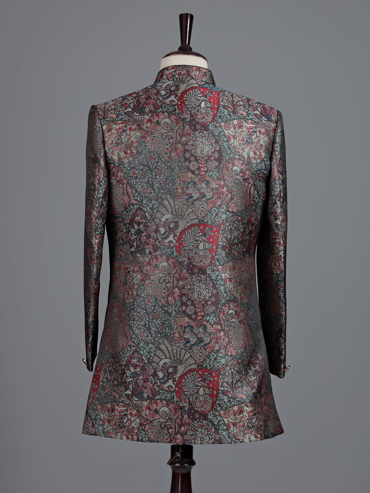 Dark wine brocade indowestern set for men with jacket