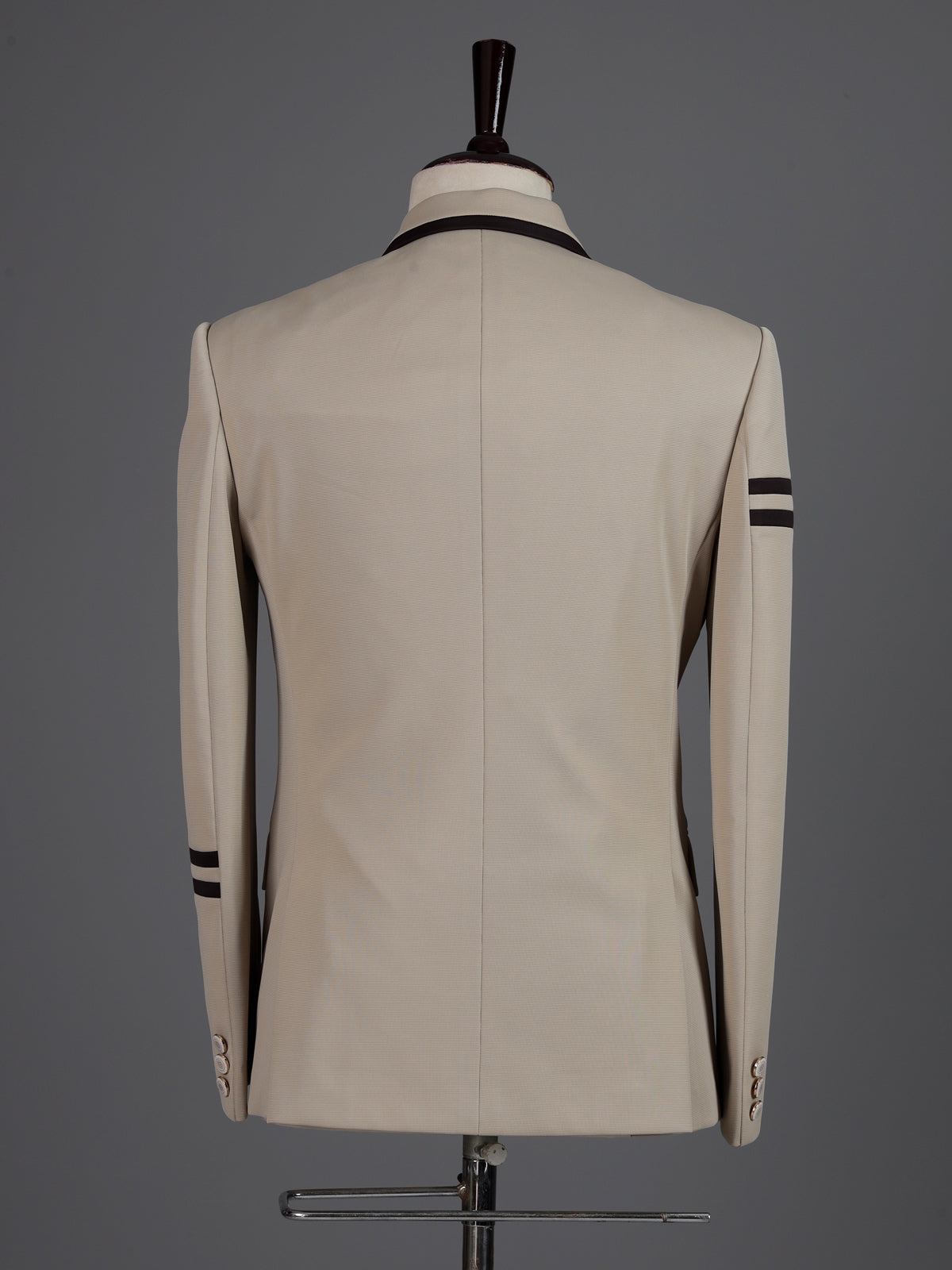 Beige terry rayon blazer for men with black piping accents