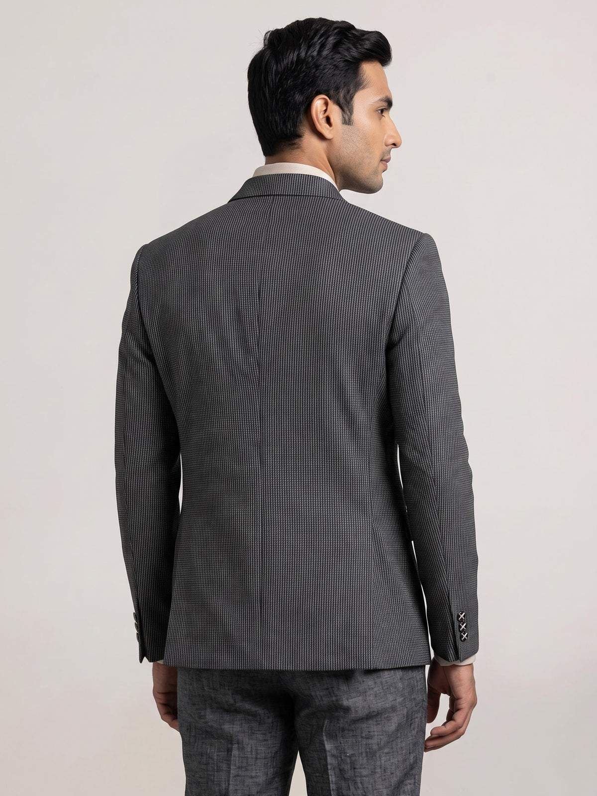 Charcoal grey birdseye textured blazer for men evening occasions