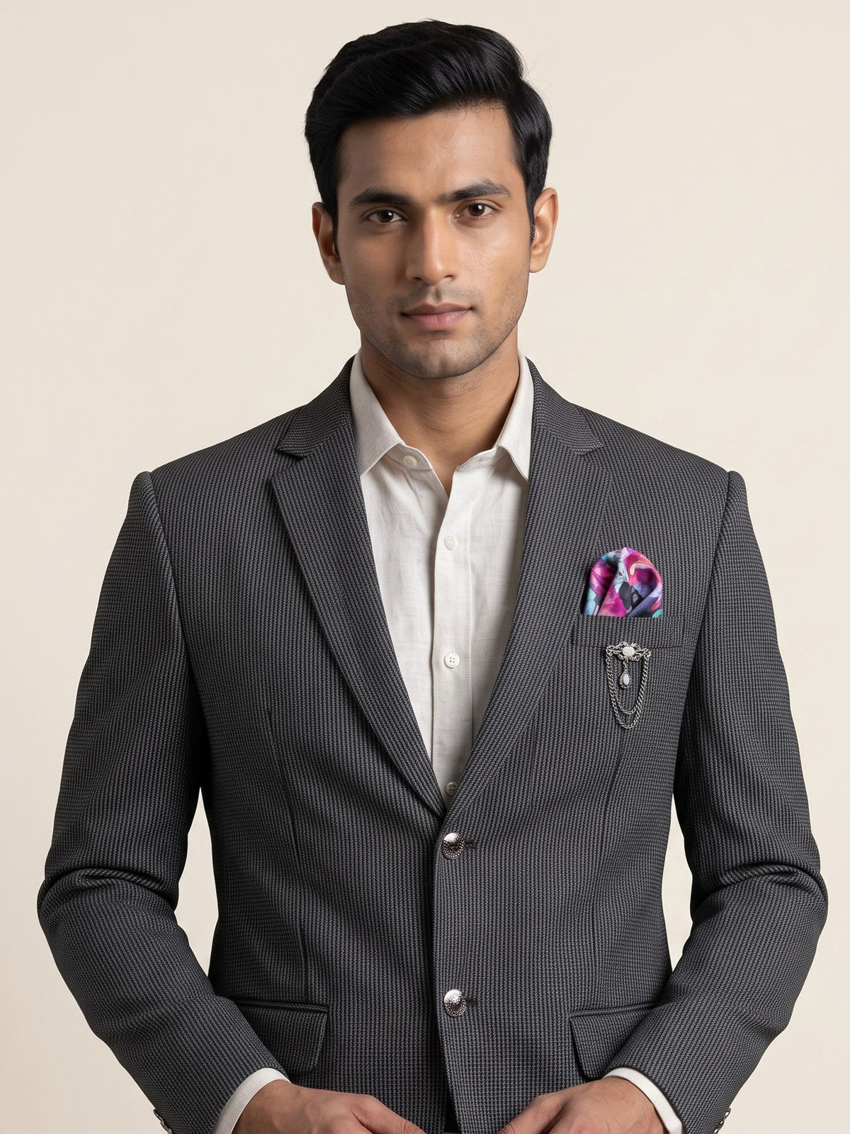 Charcoal grey birdseye textured blazer for men evening occasions