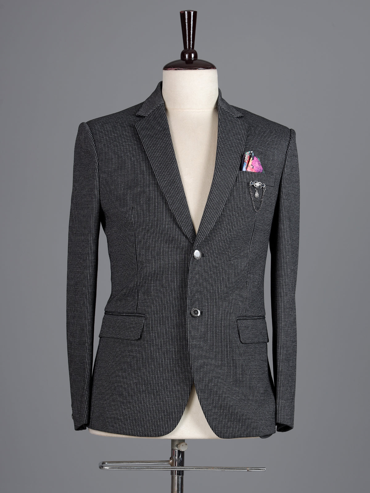 Charcoal grey birdseye textured blazer for men evening occasions