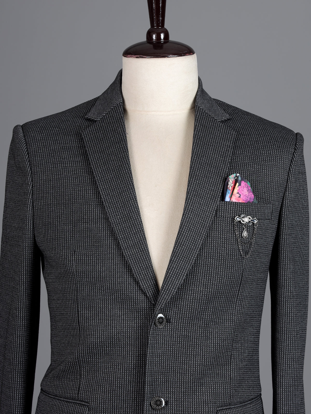 Charcoal grey birdseye textured blazer for men evening occasions
