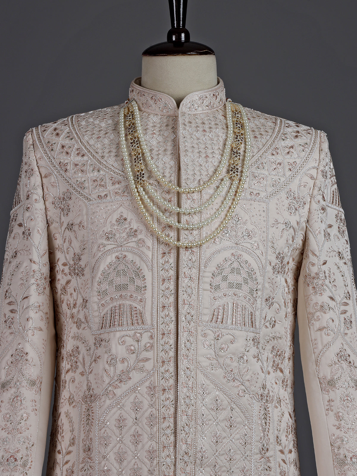 Off white raw silk sherwani for men with heavy zardosi