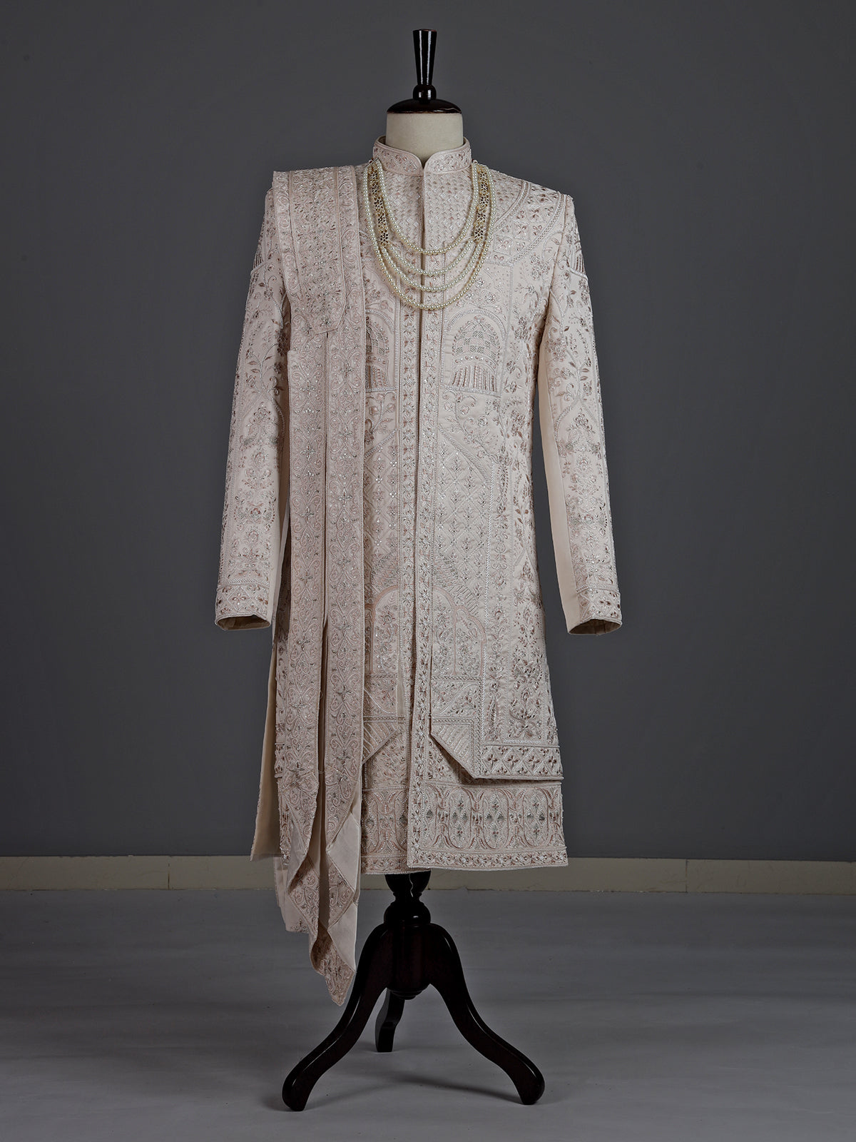 Off white raw silk sherwani for men with heavy zardosi