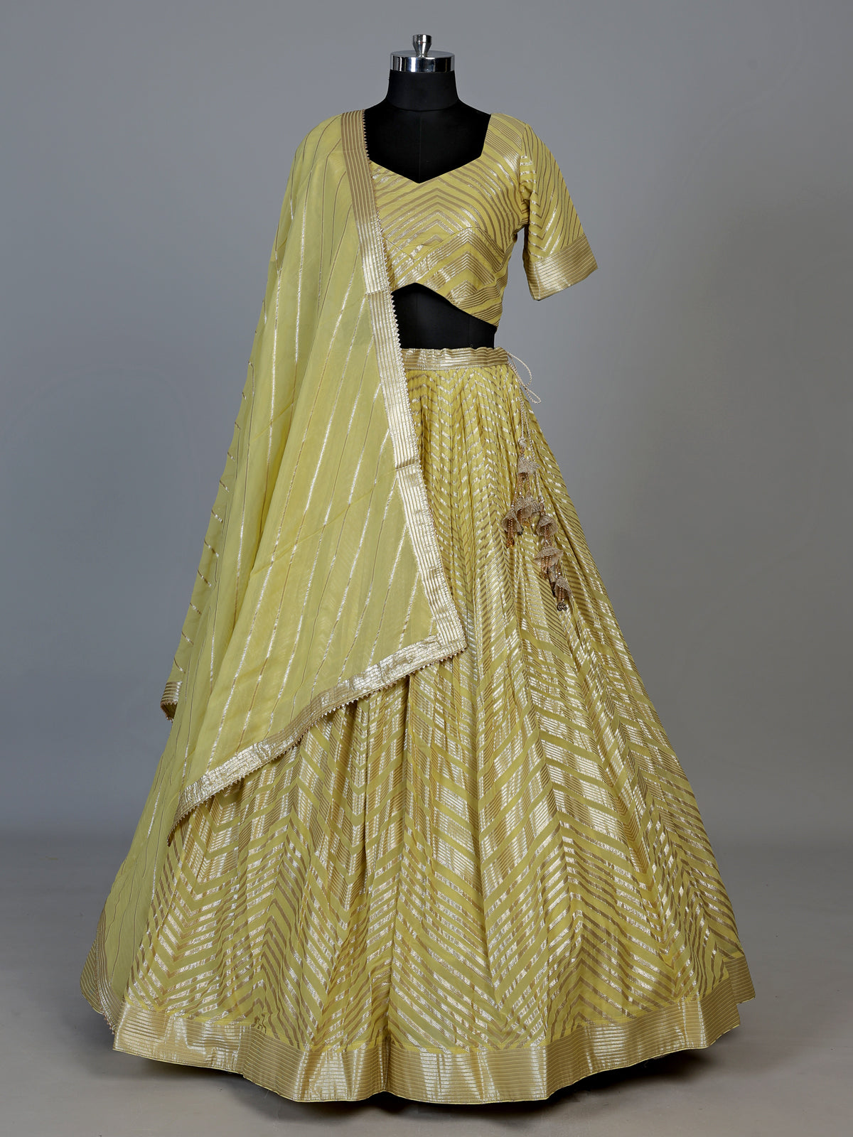 Mehendi yellow georgette silk lehenga choli with dupatta