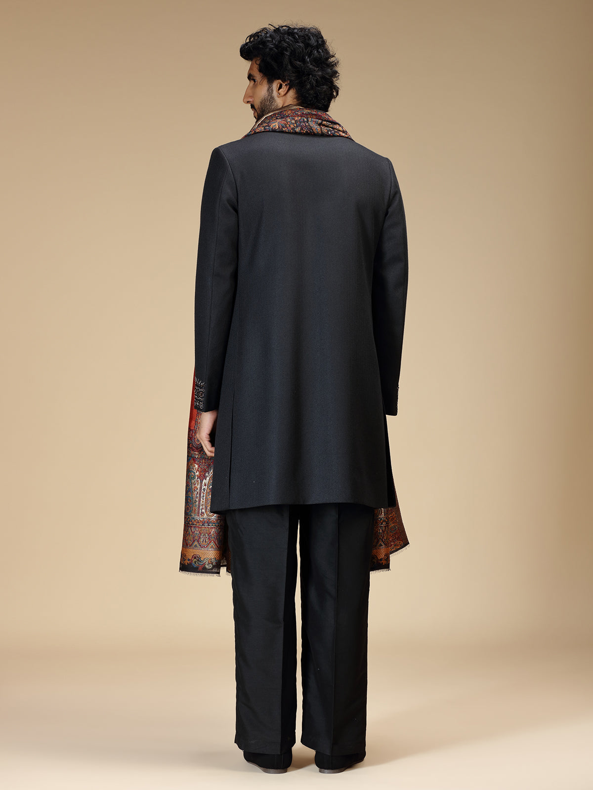Classic black mens indo western with dupatta