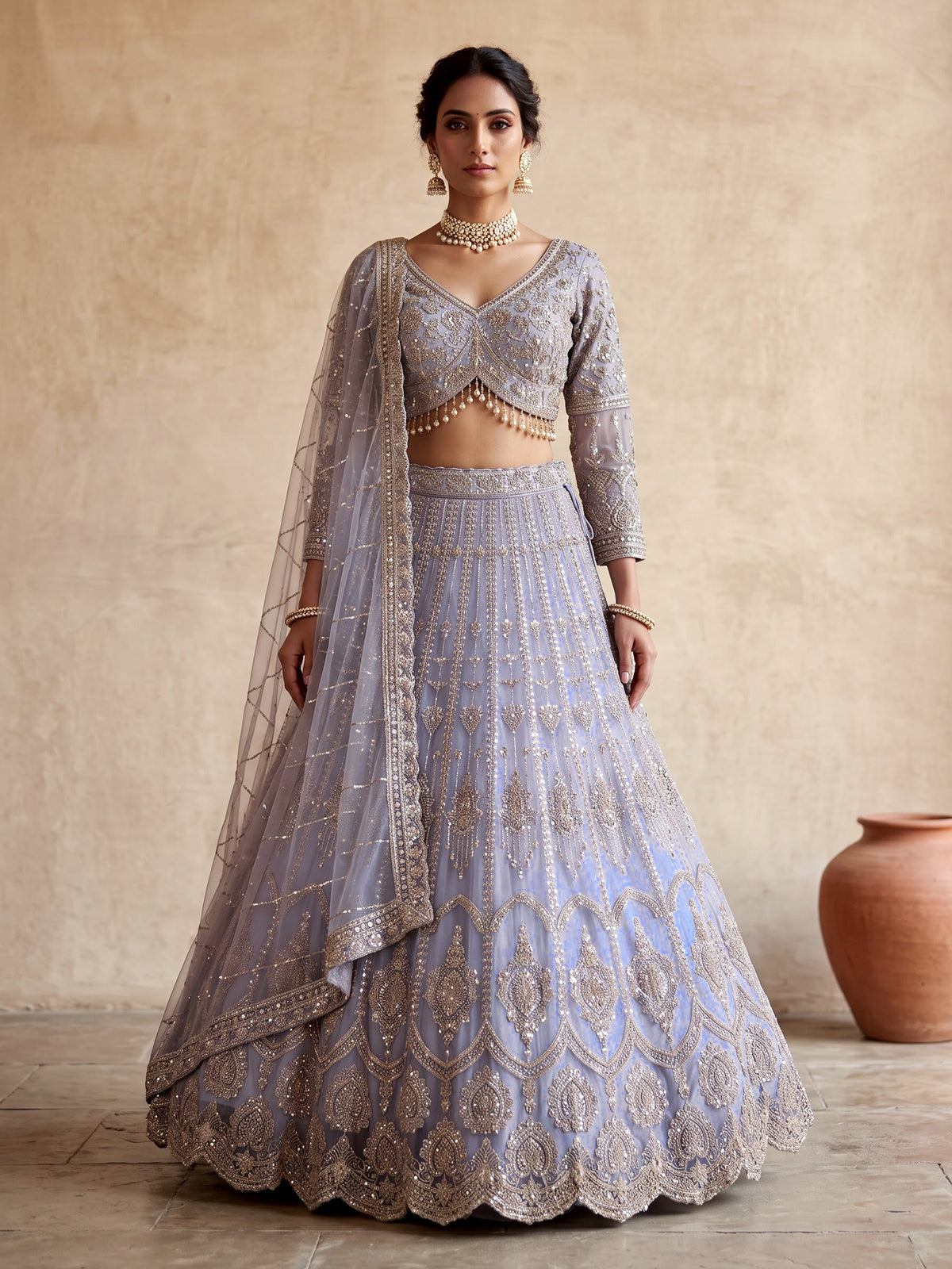 Light lavender baroque lehenga choli