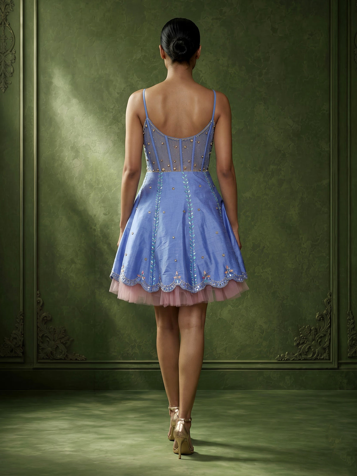 Ice blue raw silk designer salwar suit for receptions