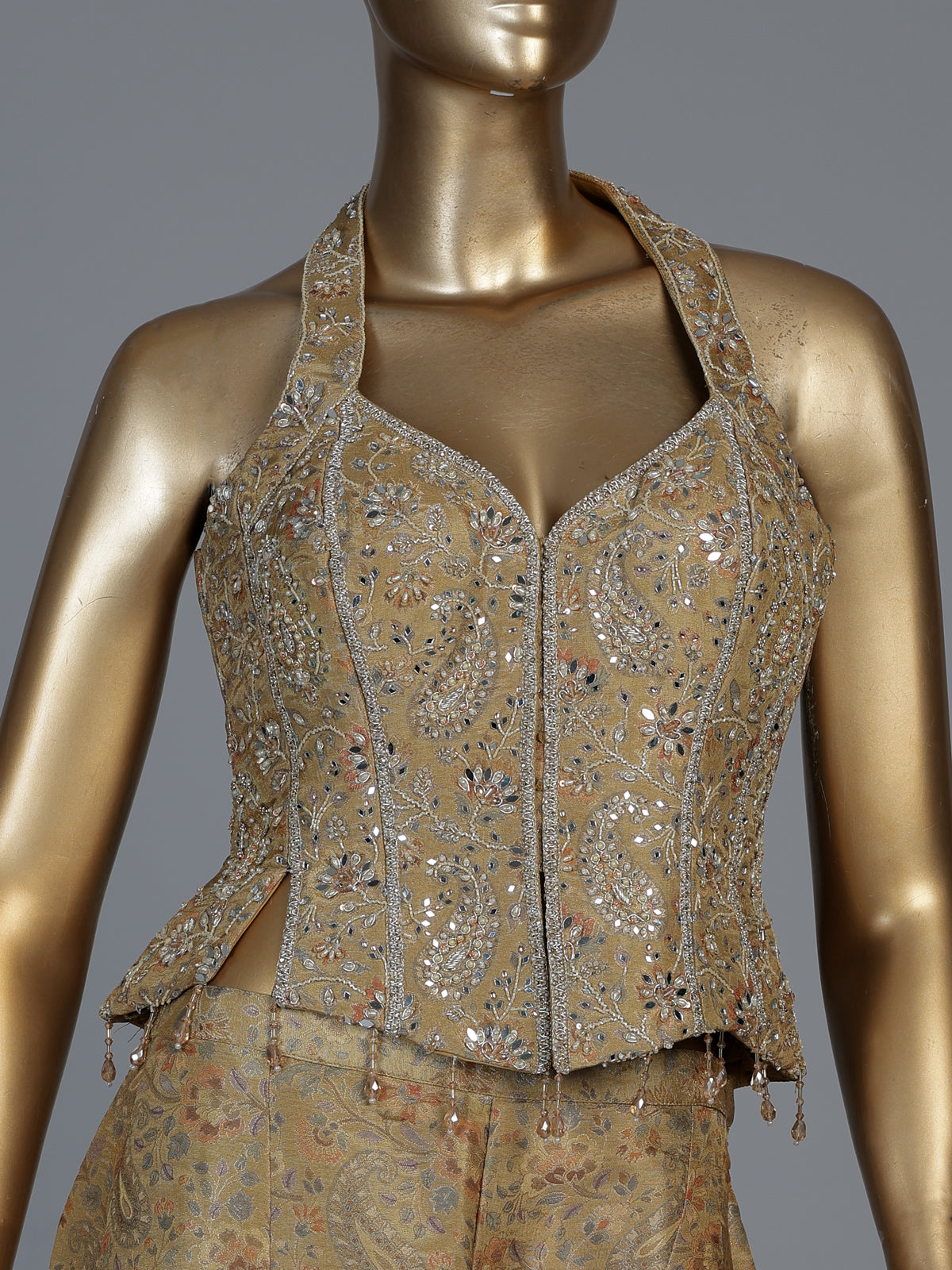 Mehendi olive printed tissue silk designer palazzo suit with dupatta