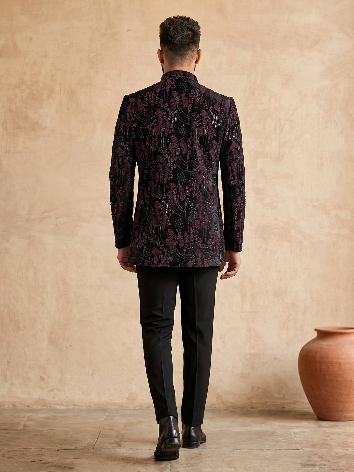 Black signature mens indo western open jacket