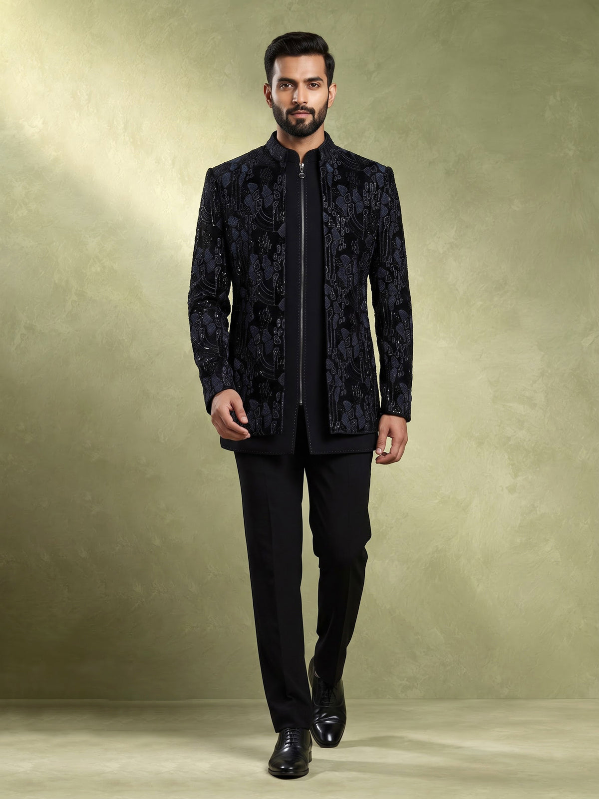 Navy blue premium mens indo western