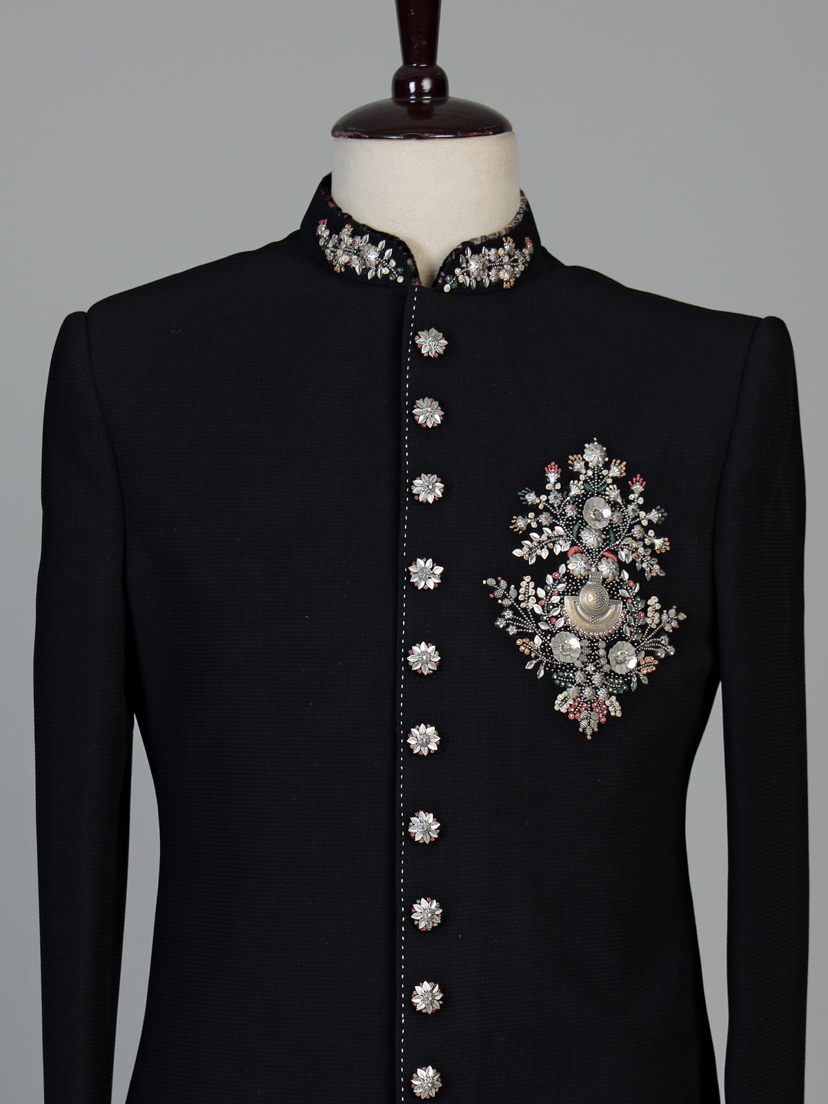 Black luxury mens indo western with kashmiri jamawar stole
