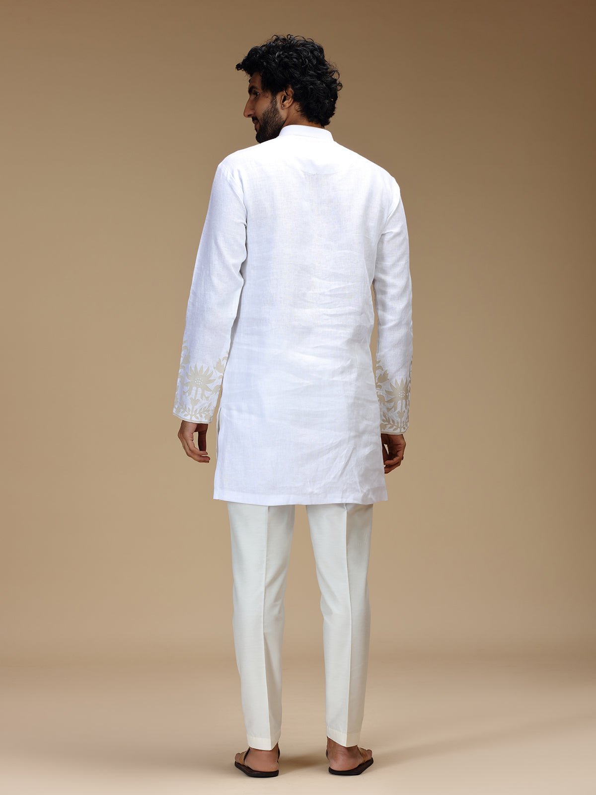 Off white patchwork linen mens kurta pajama