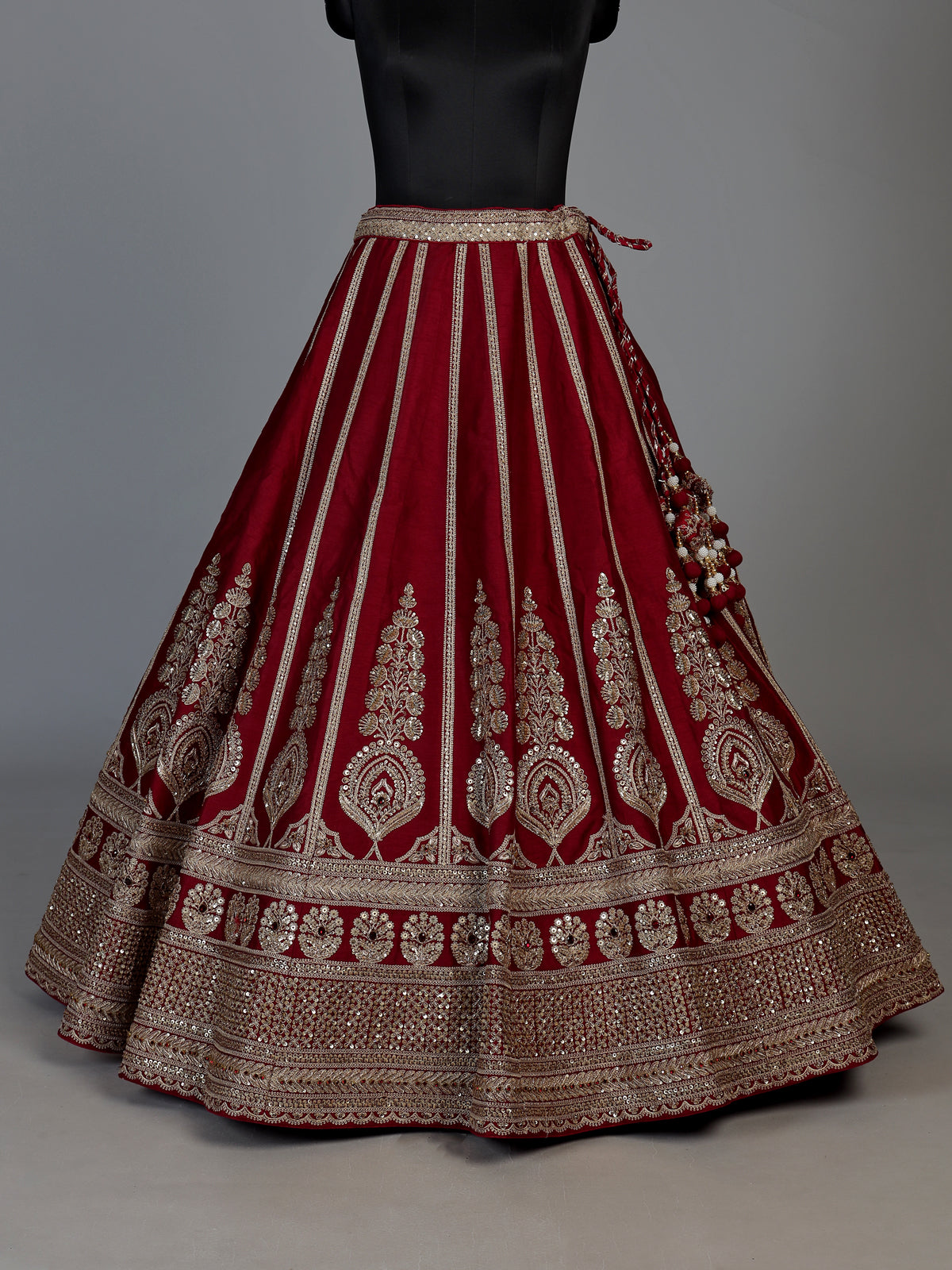 Maroon raw silk bridal lehenga choli with cutdana work