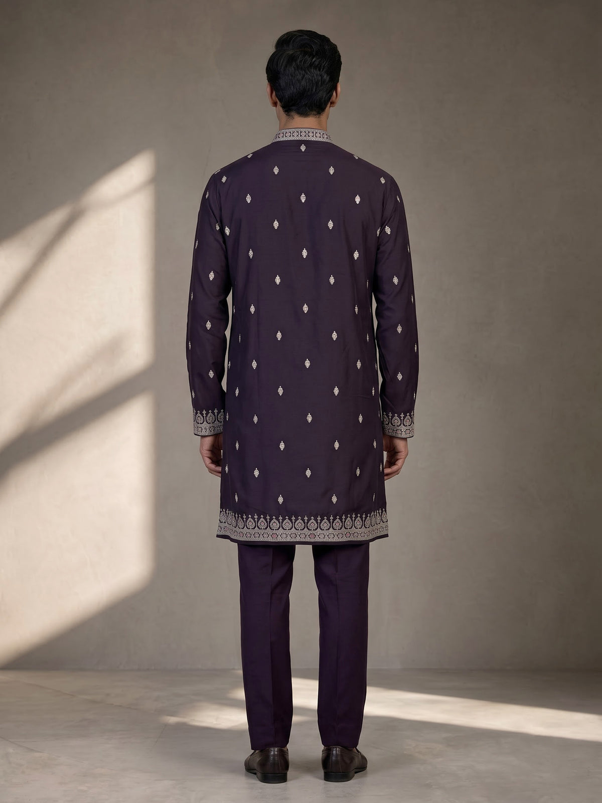 Midnight black georgette embroidered men kurta suit