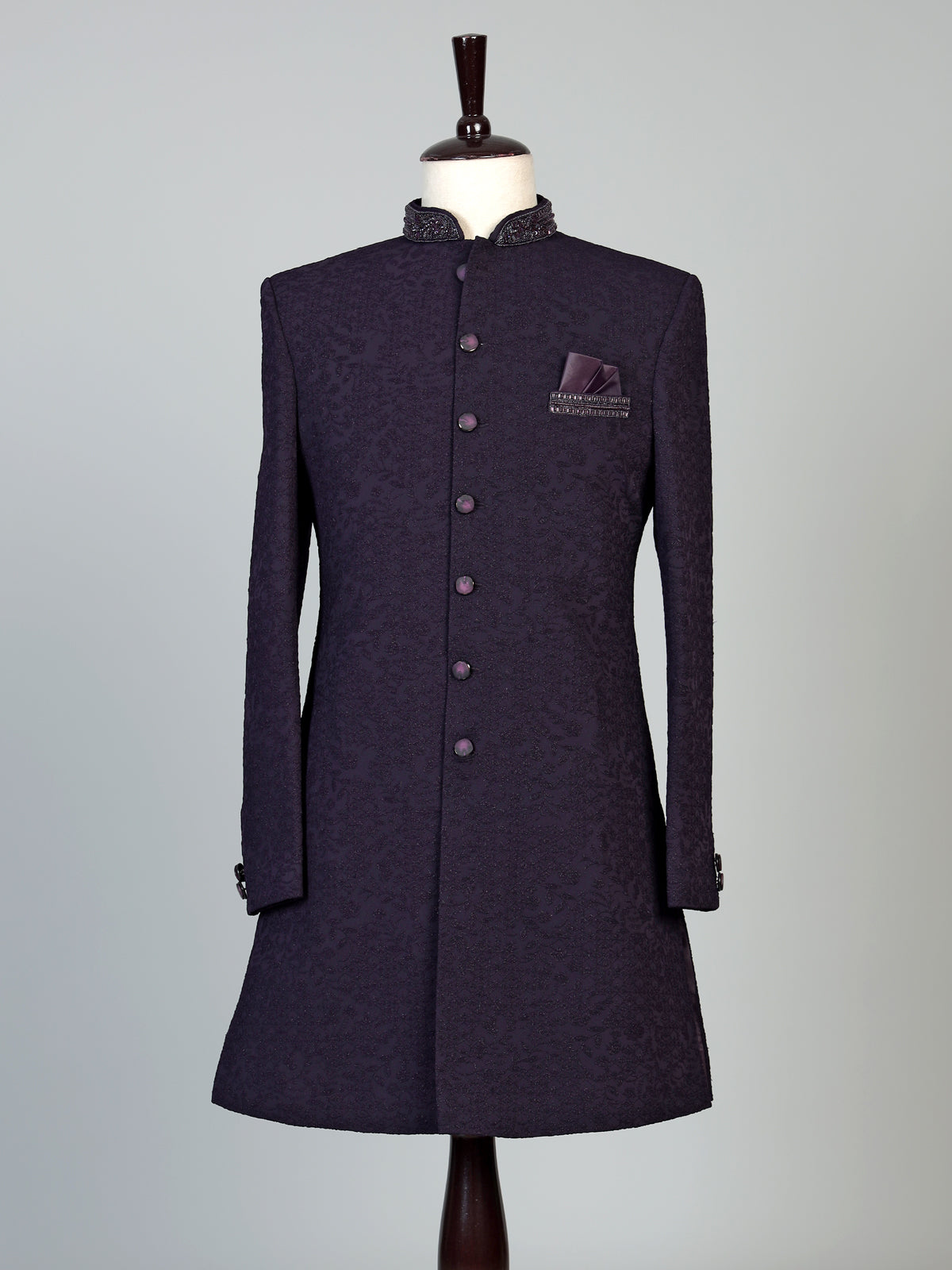 Midnight plum wine achkan style men Indo western set