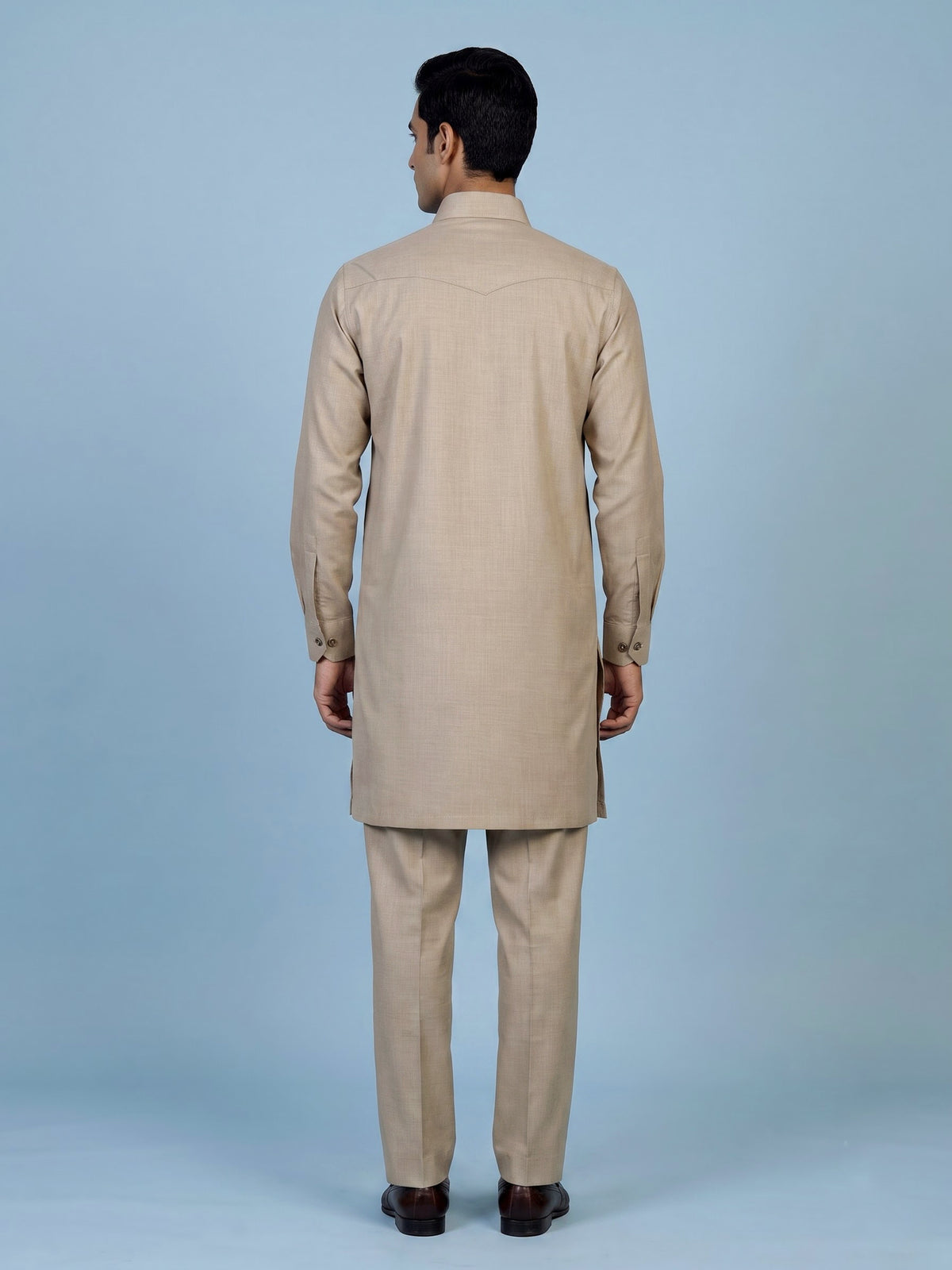 Light beige cotton linen men pathani suit