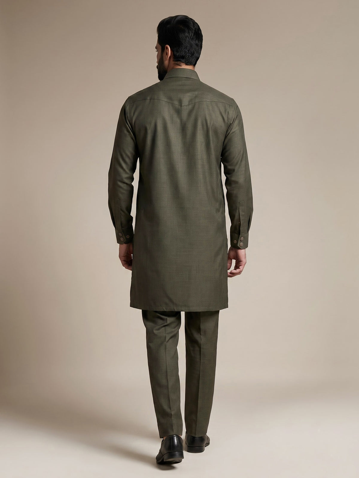 Mehendi green cotton linen men pathani suit