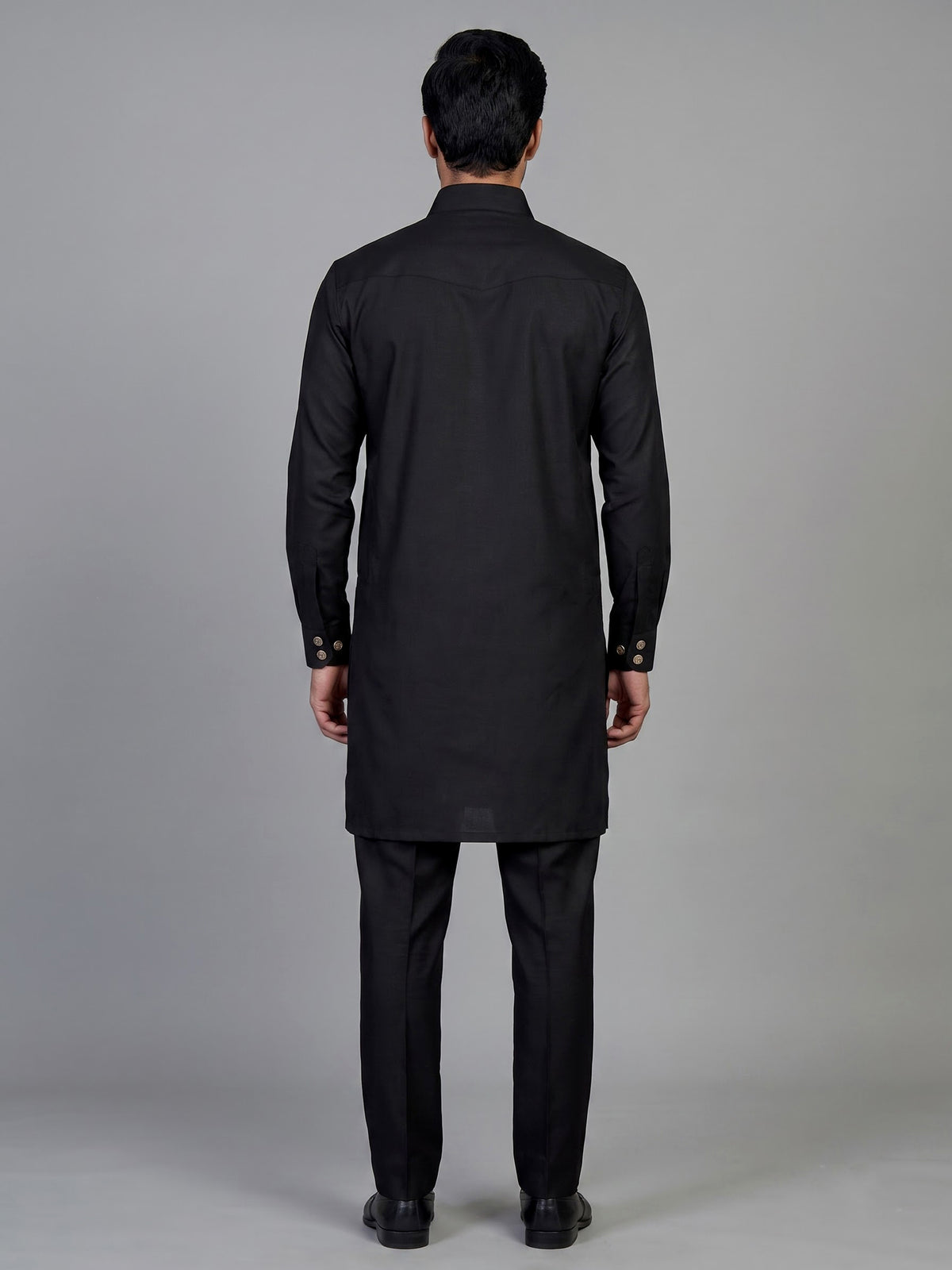 Classic black cotton linen men pathani suit