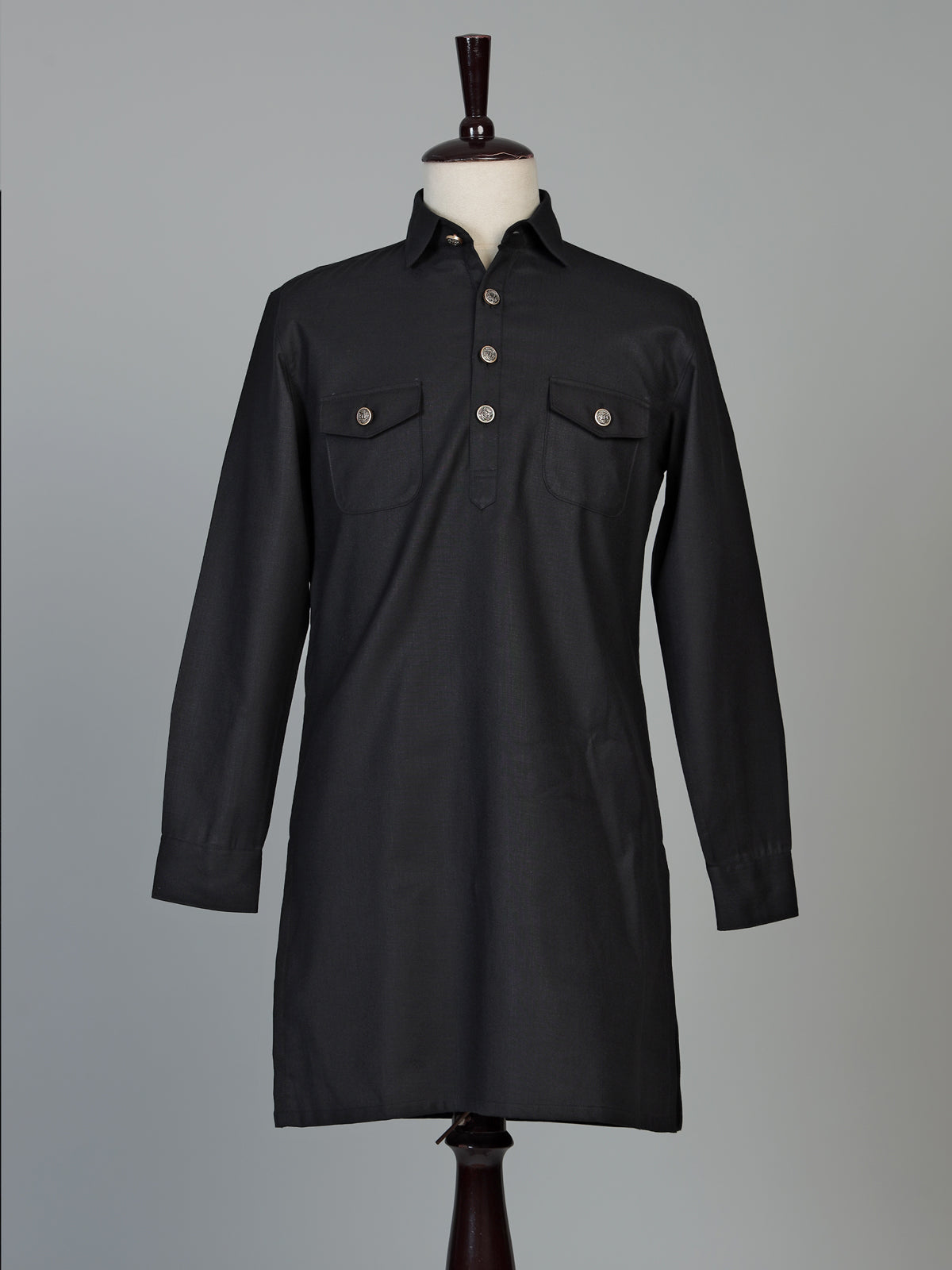 Classic black cotton linen men pathani suit