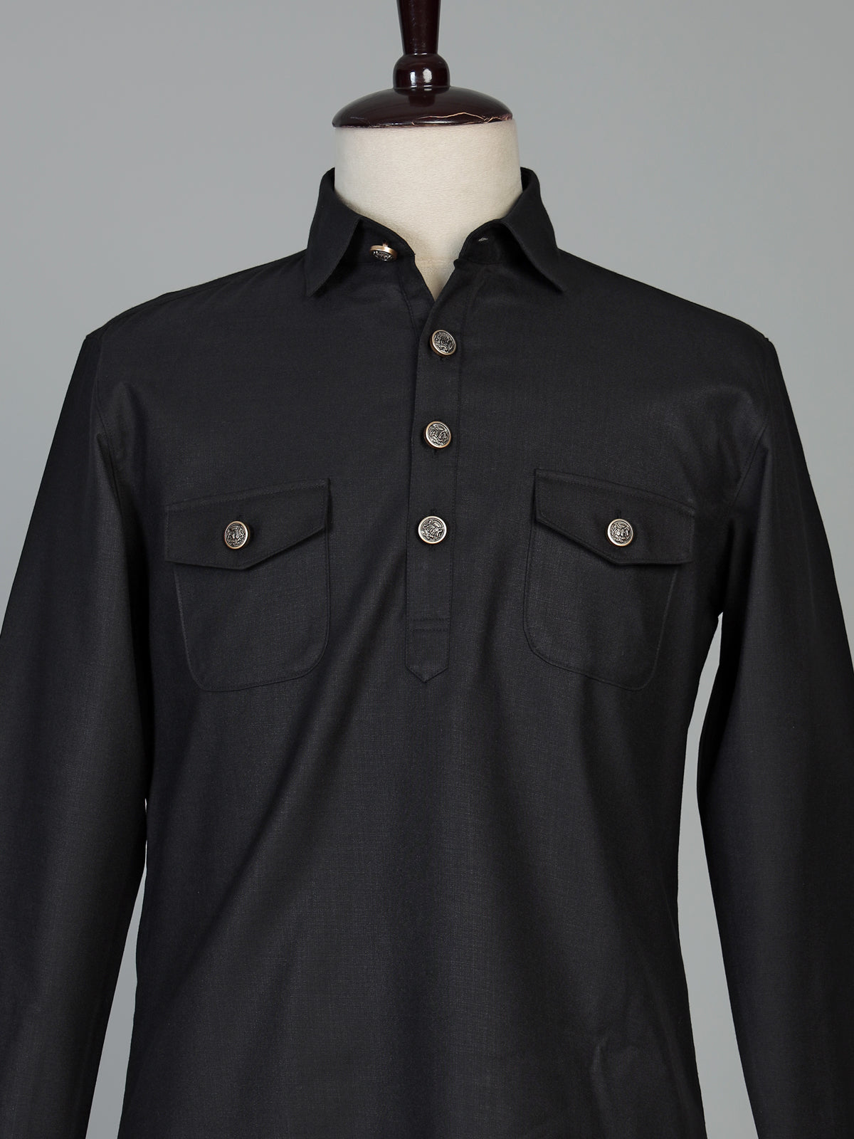 Classic black cotton linen men pathani suit