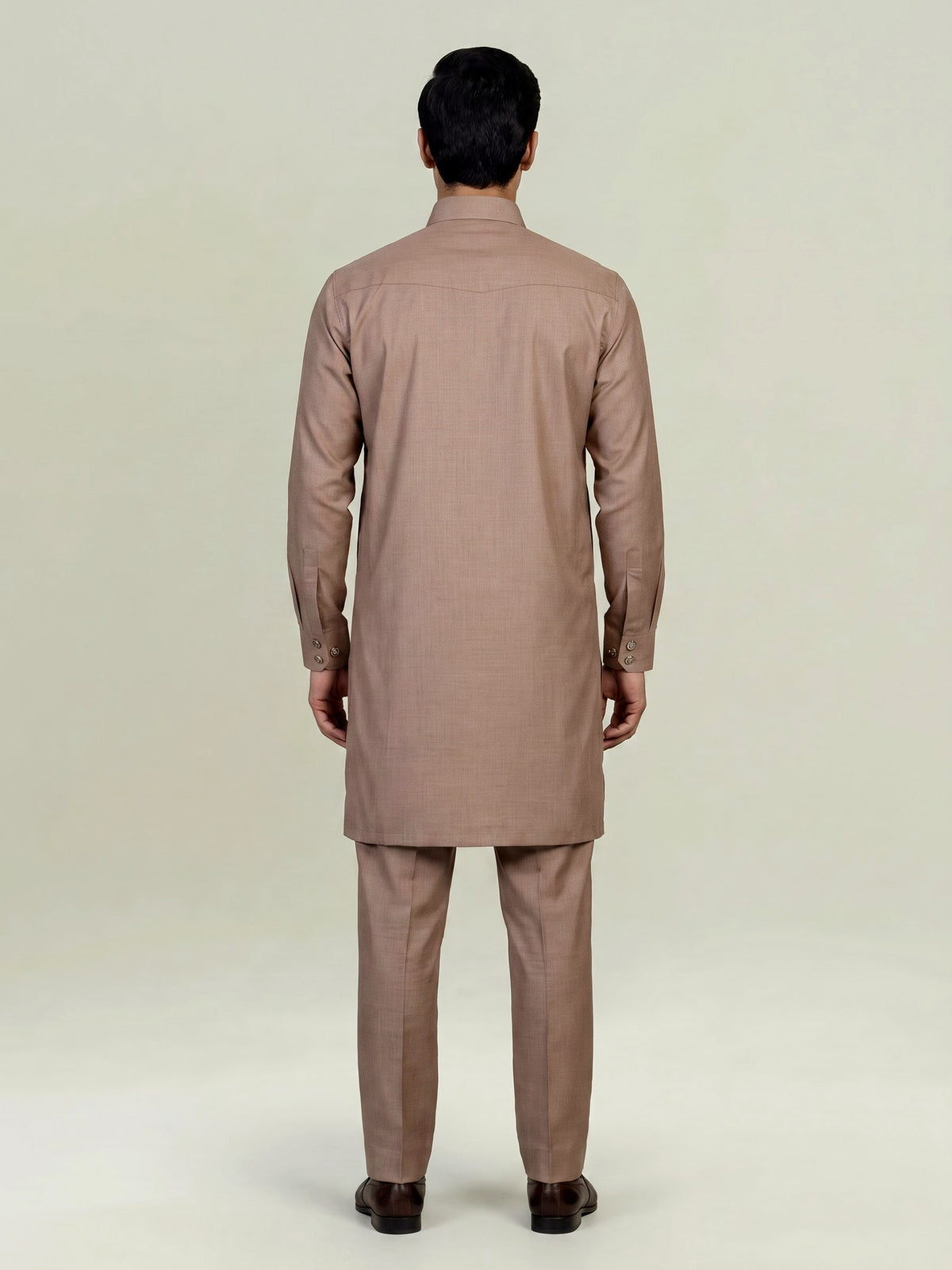 Dark beige cotton linen men pathani suit