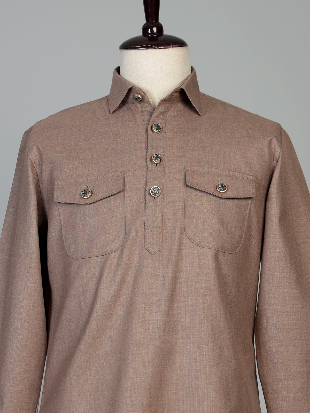 Dark beige cotton linen men pathani suit