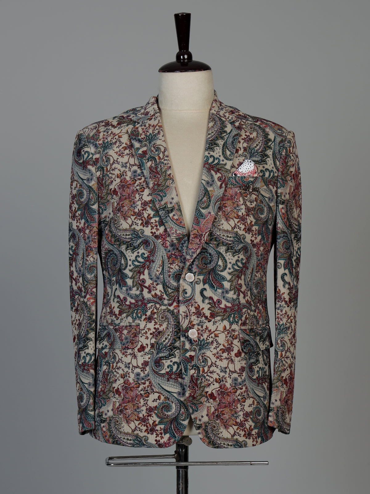 Cream vintage tapestry print mens blazer