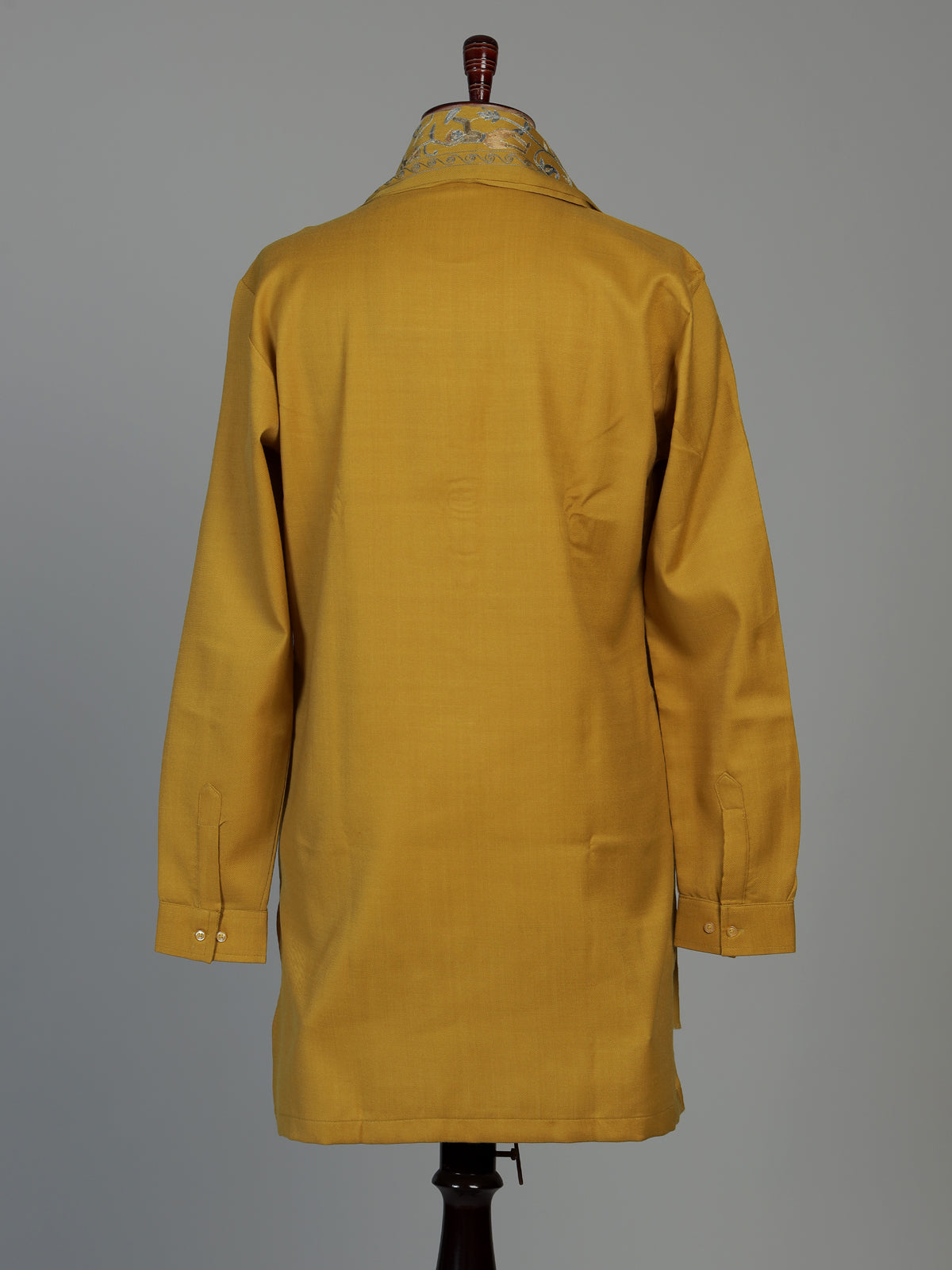 Bright yellow cotton kurta suit for men with mirror embellishments