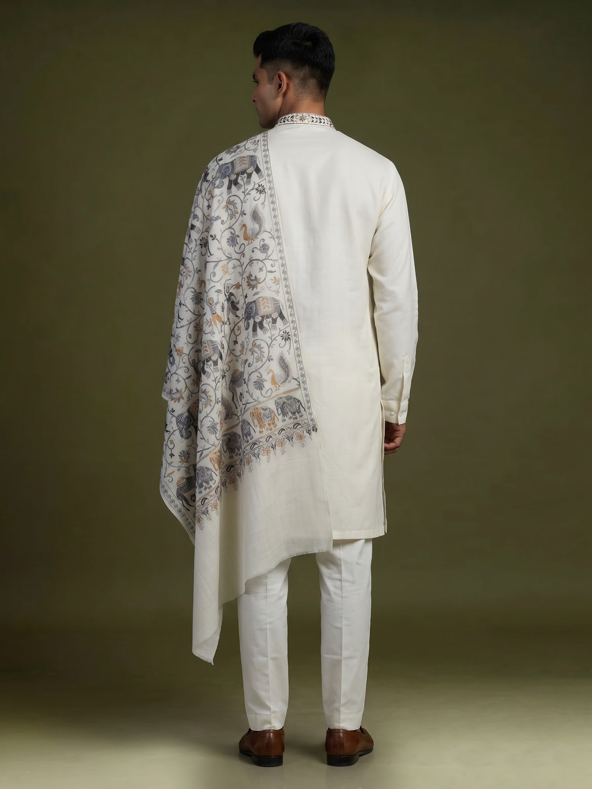 White cotton kurta suit for men with embroidery work