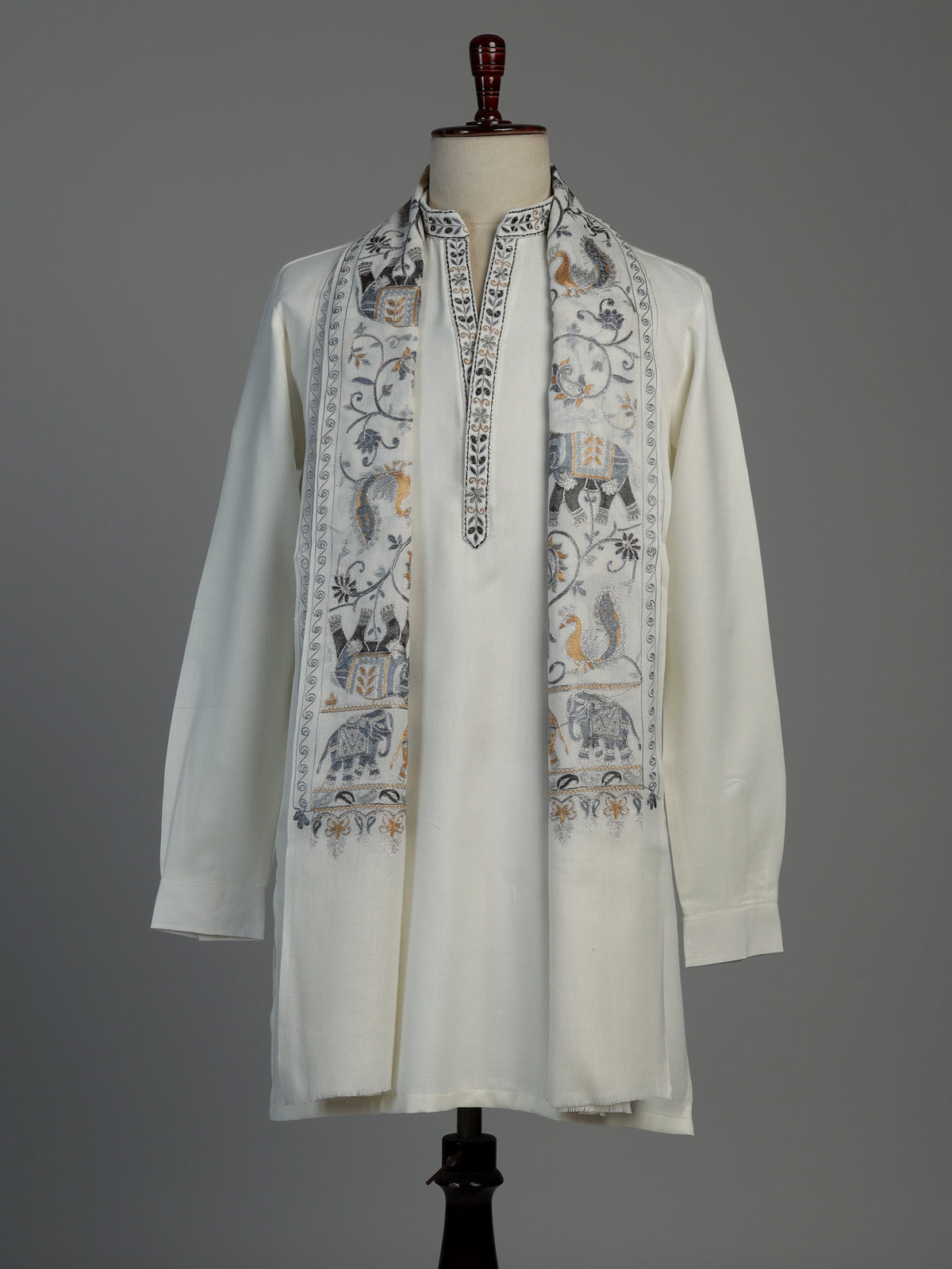 White cotton kurta suit for men with embroidery work