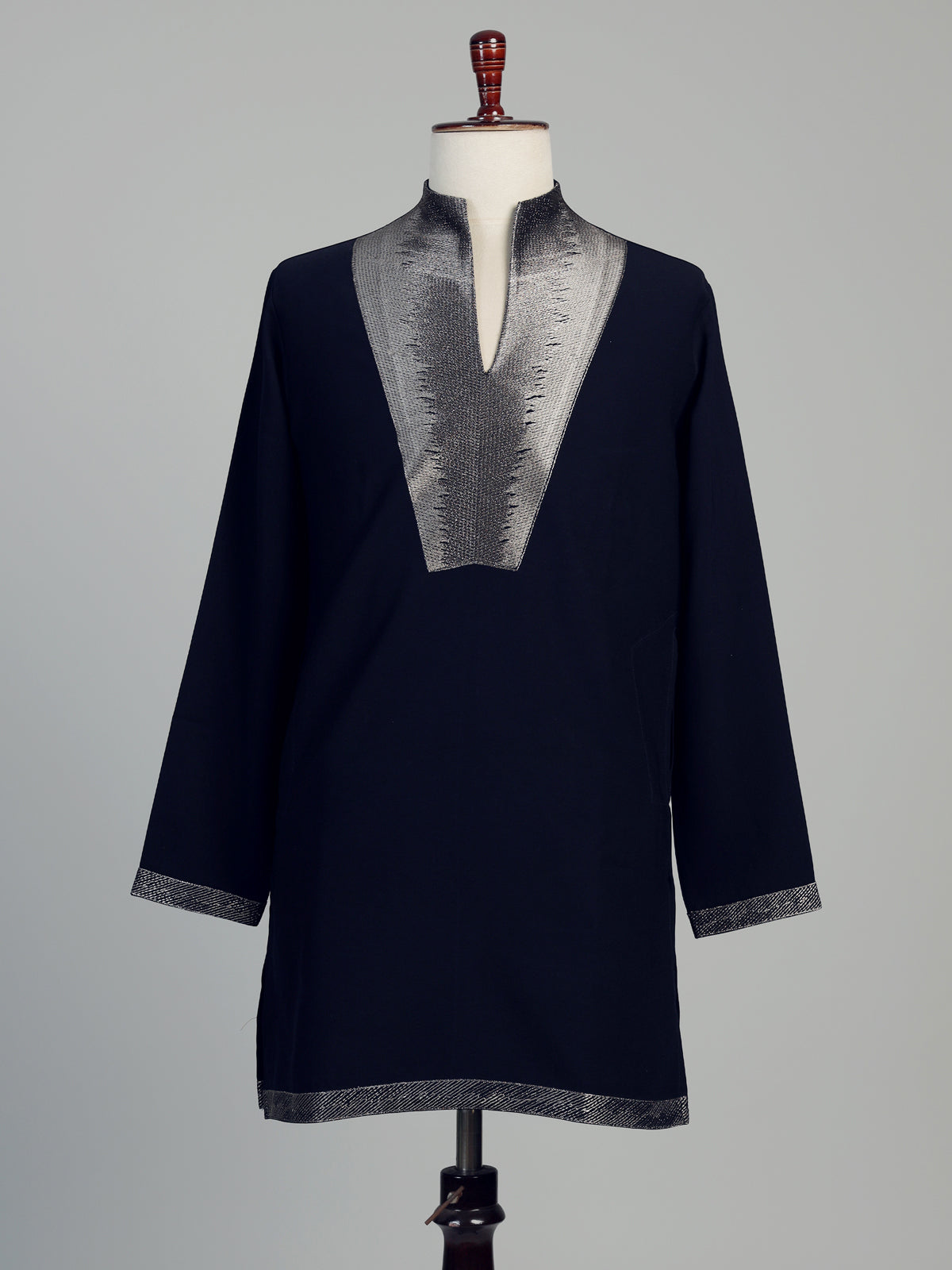 Classic black cotton kurta suit for men with threadwork detailing