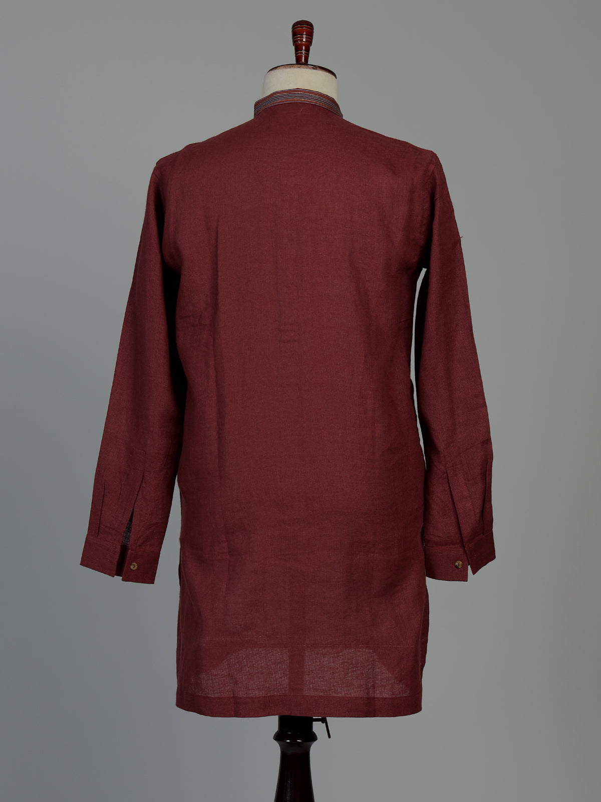 Maroon cotton linen kurta suit for men with festive embellishments