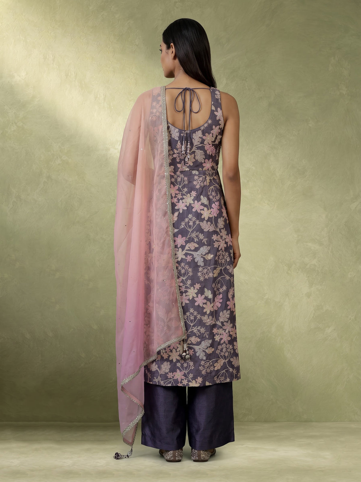Lavender purple silk palazzo suit for women with contrast dupatta
