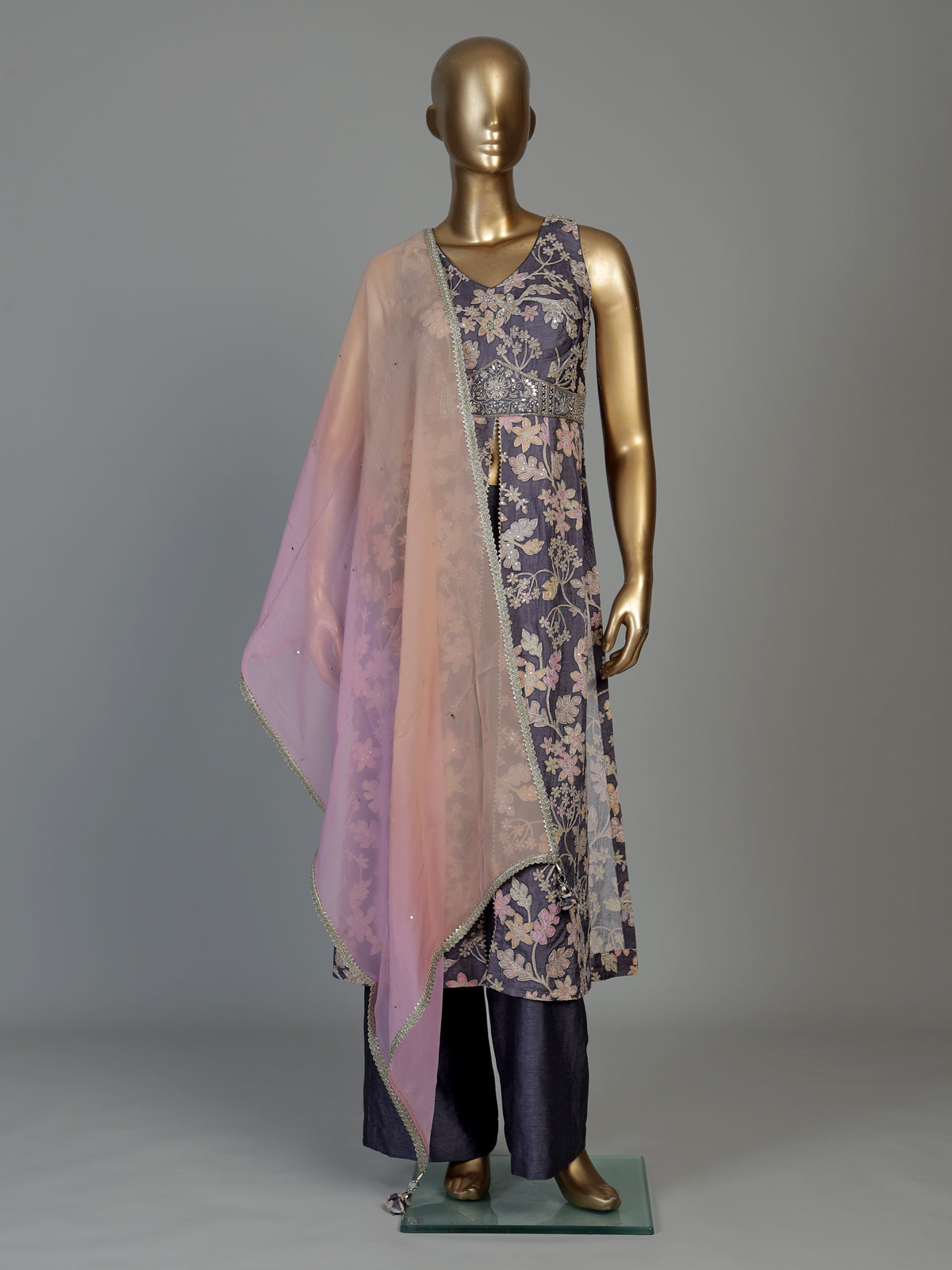 Lavender purple silk palazzo suit for women with contrast dupatta
