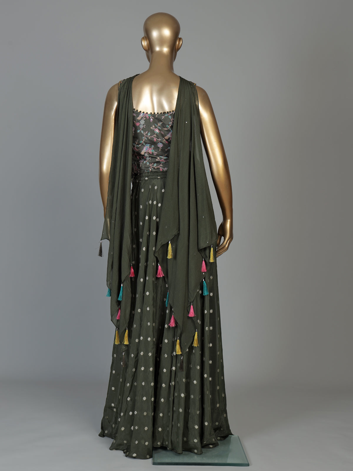 Mehendi green chiffon silk palazzo suit for women with dupatta