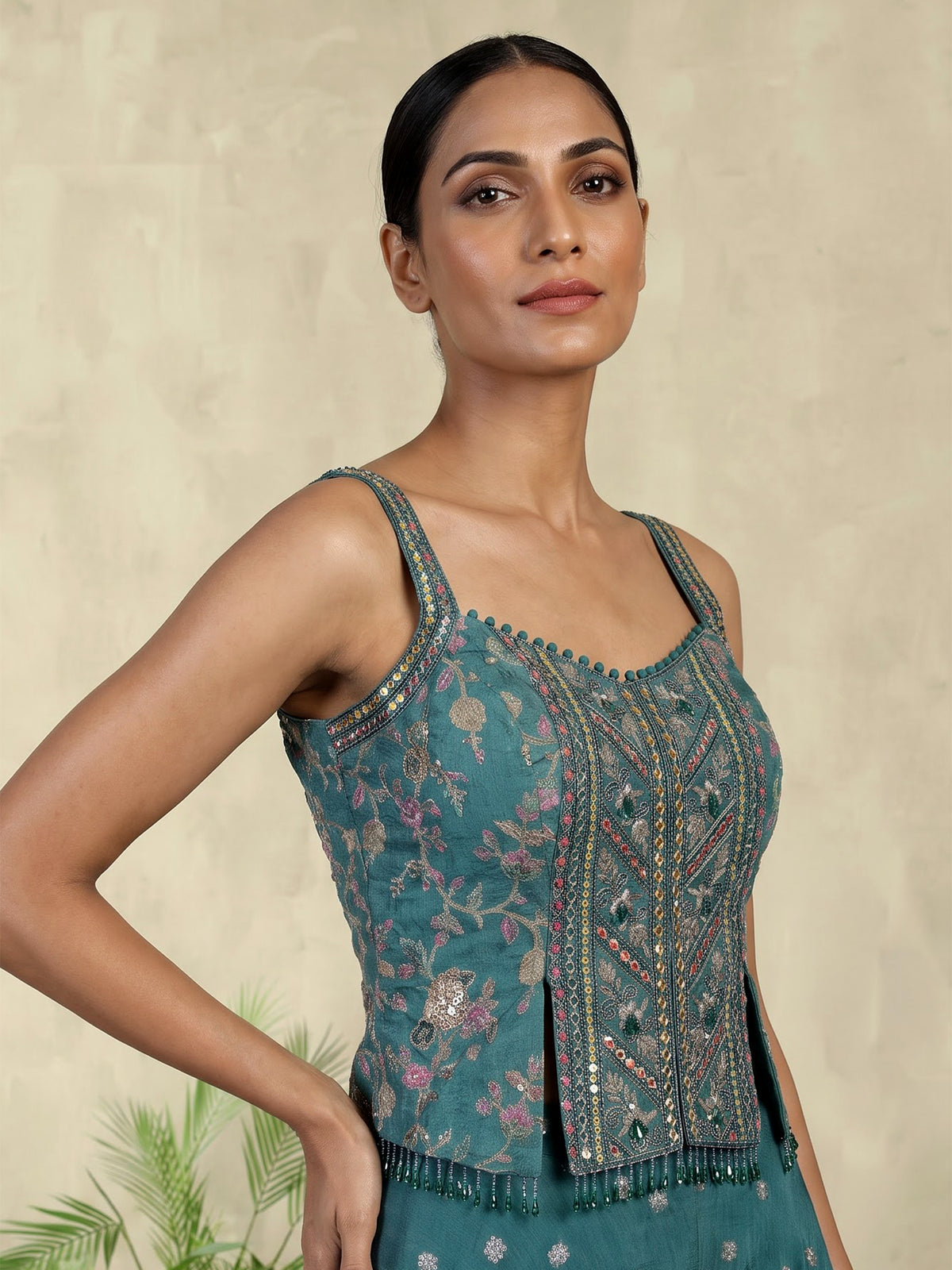 Rama green chiffon silk palazzo suit for women with dupatta