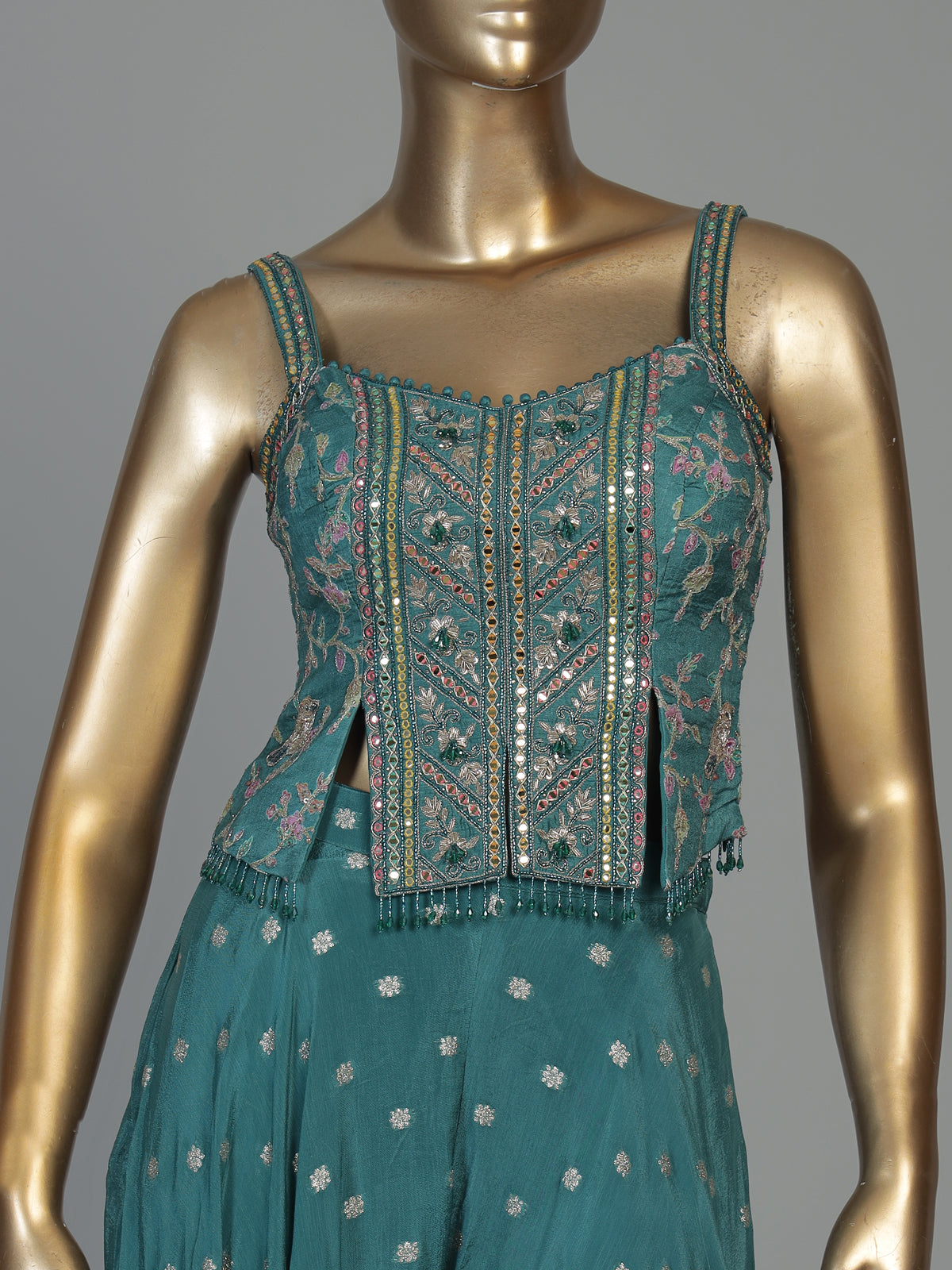 Rama green chiffon silk palazzo suit for women with dupatta