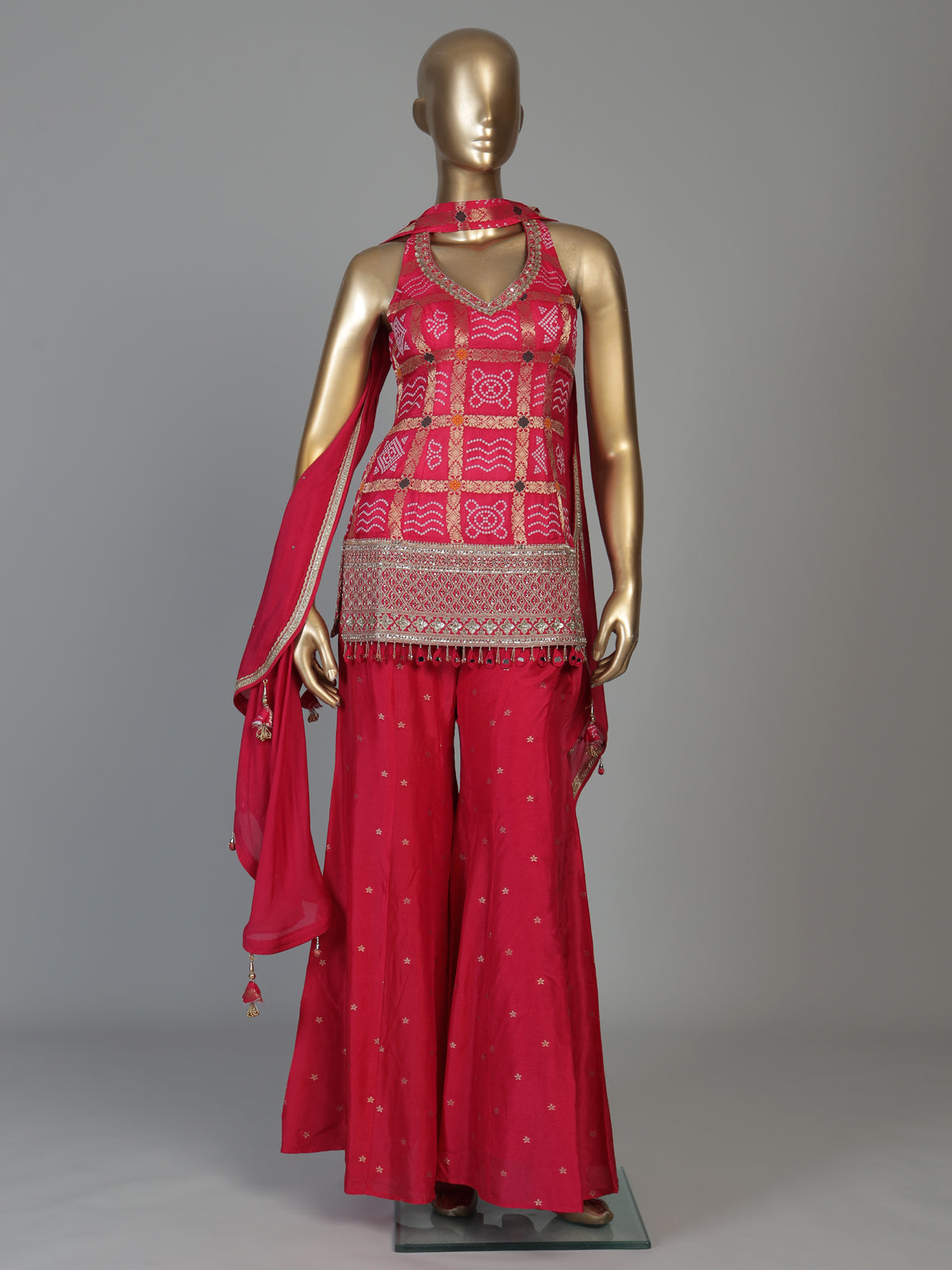 Rani pink silk palazzo suit for women with dupatta