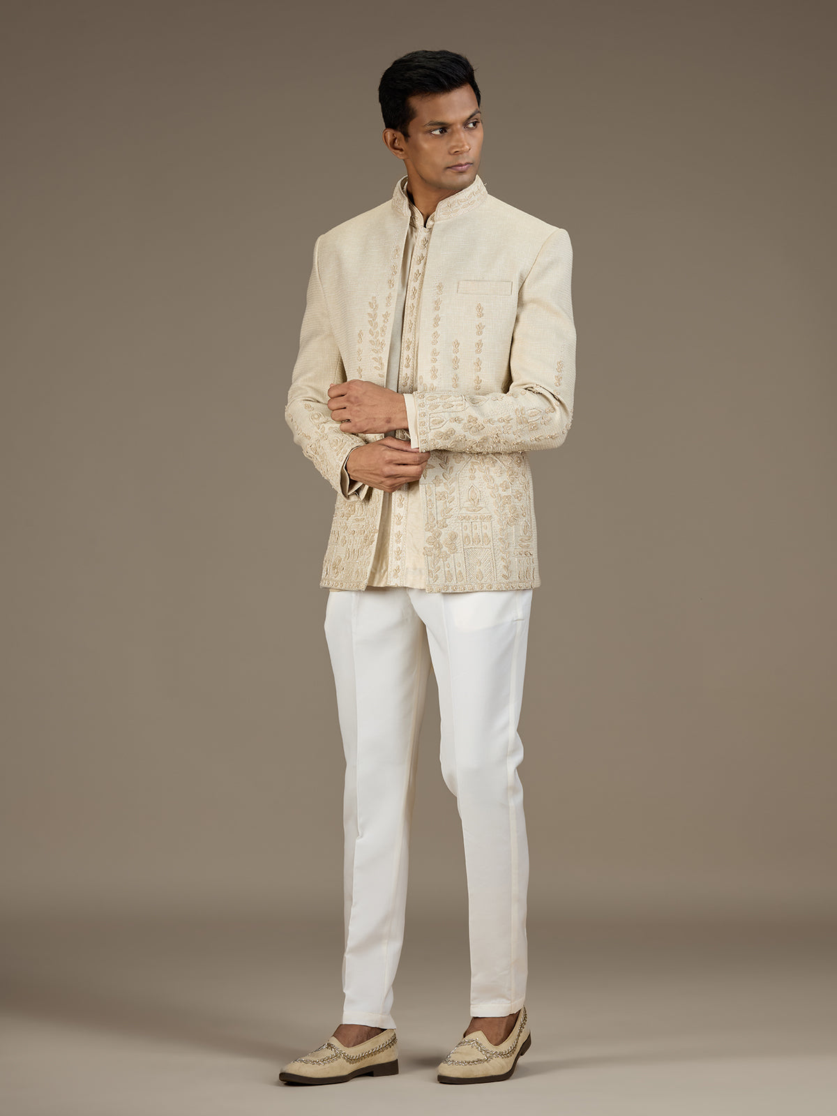 Cream mens premium embroidered jodhpuri suit