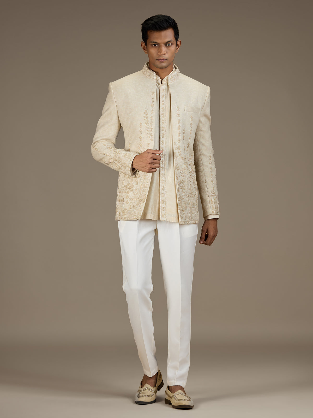 Cream mens premium embroidered jodhpuri suit