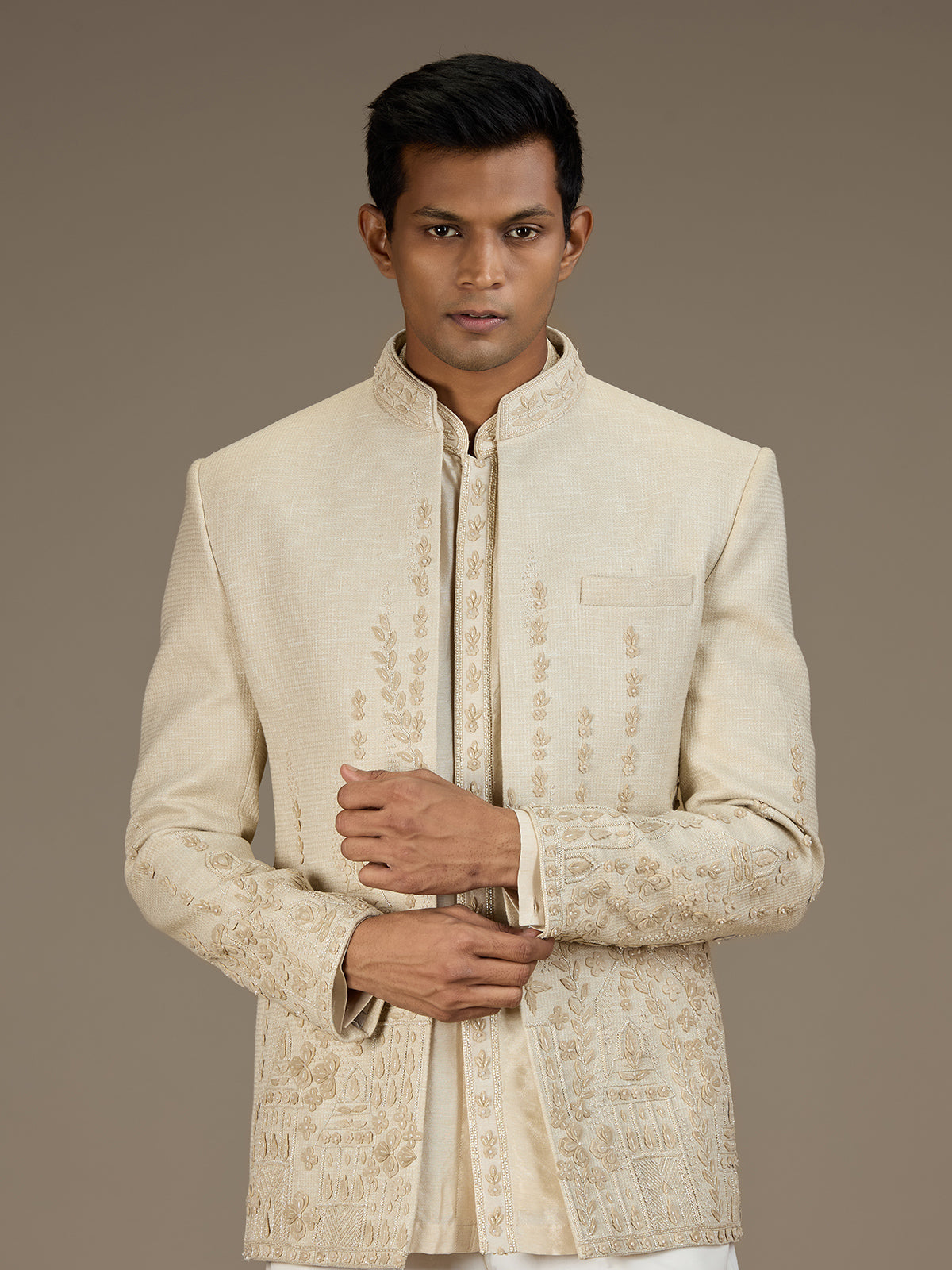 Cream mens premium embroidered jodhpuri suit