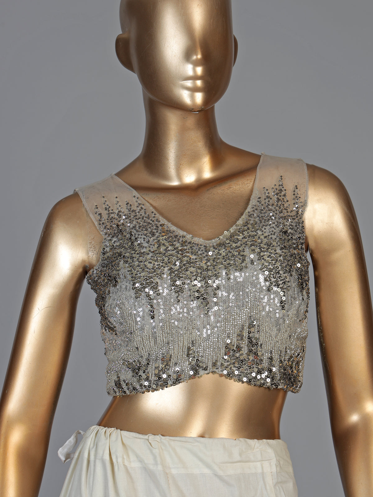Elegant silver net saree for women with sequin cutdana detailing