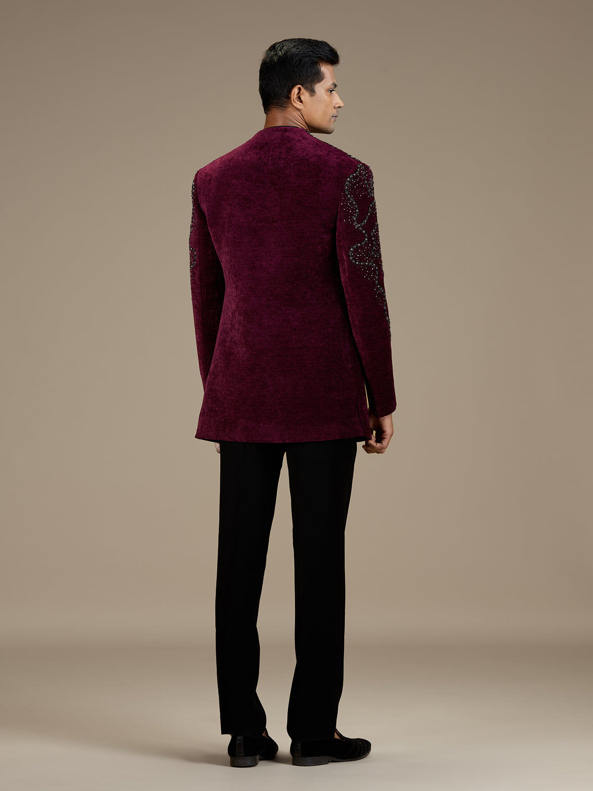 Maroon mens statement velvet indo western jacket