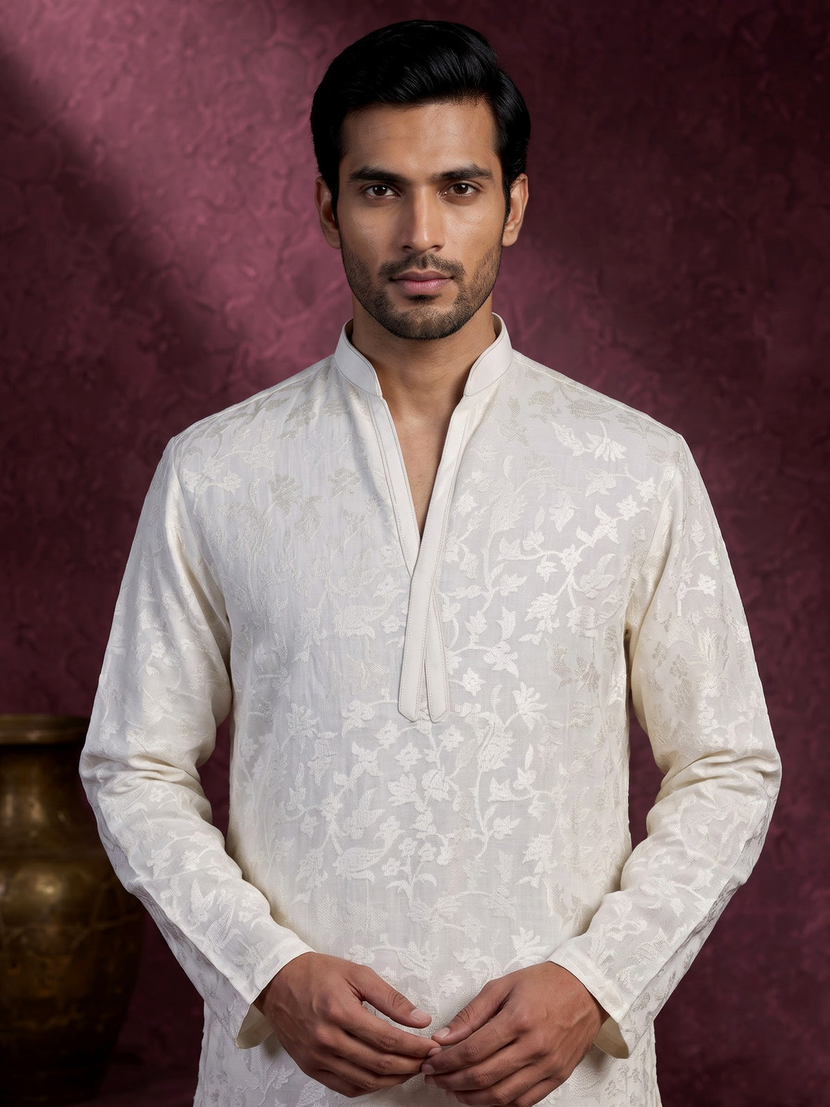 White premium linen chikankari kurta pajama