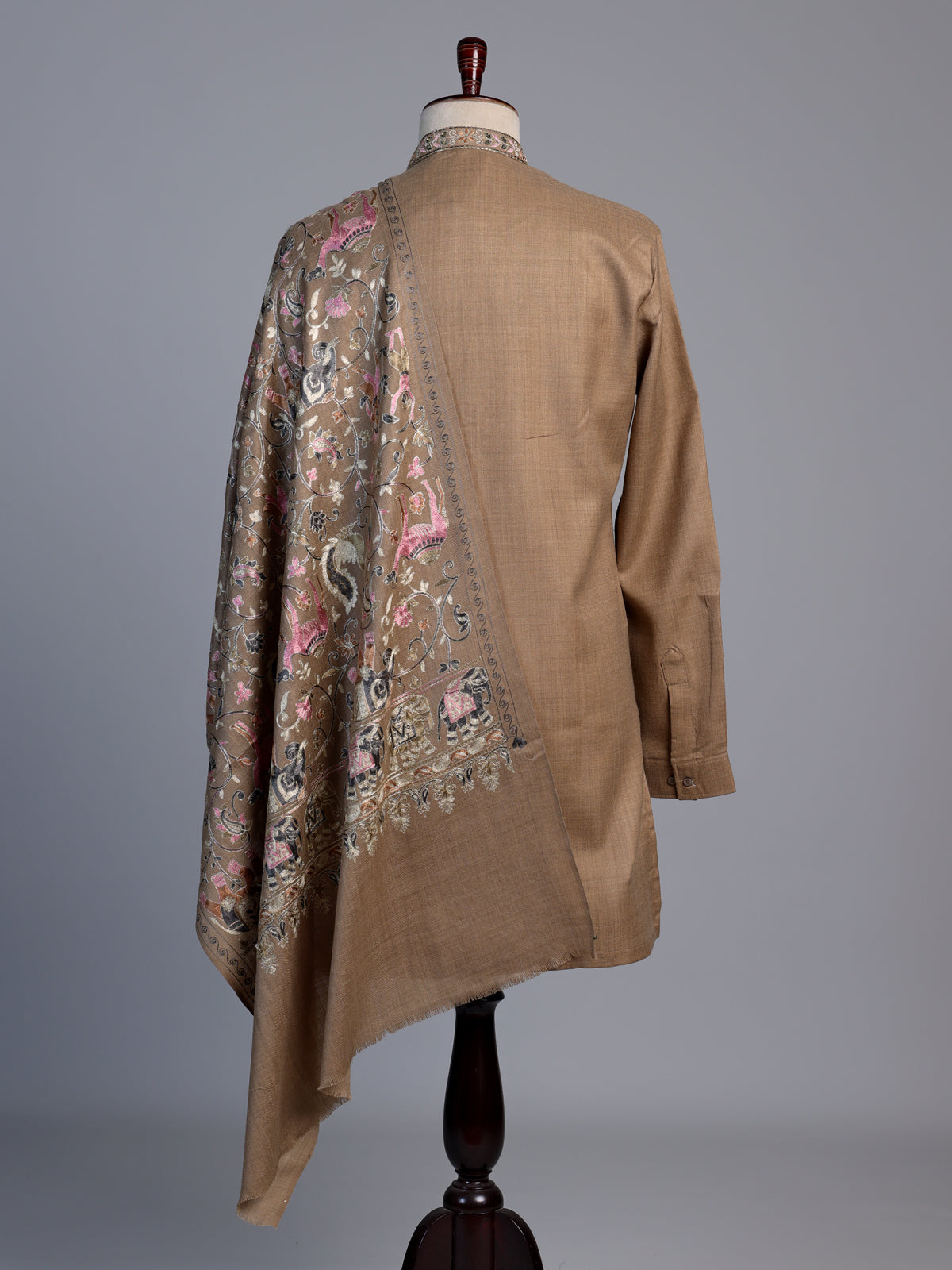 Light brown embroidered men kurta suit with dupatta